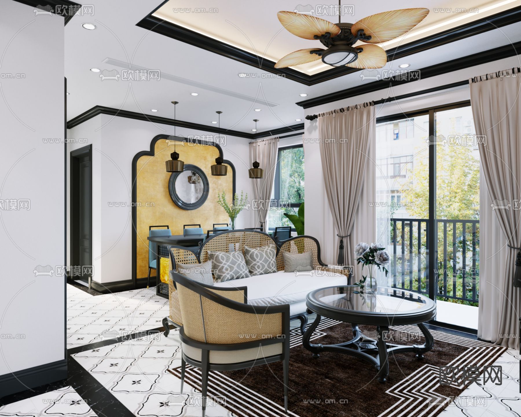 东南亚客餐厅3d模型下载（渲染图2）