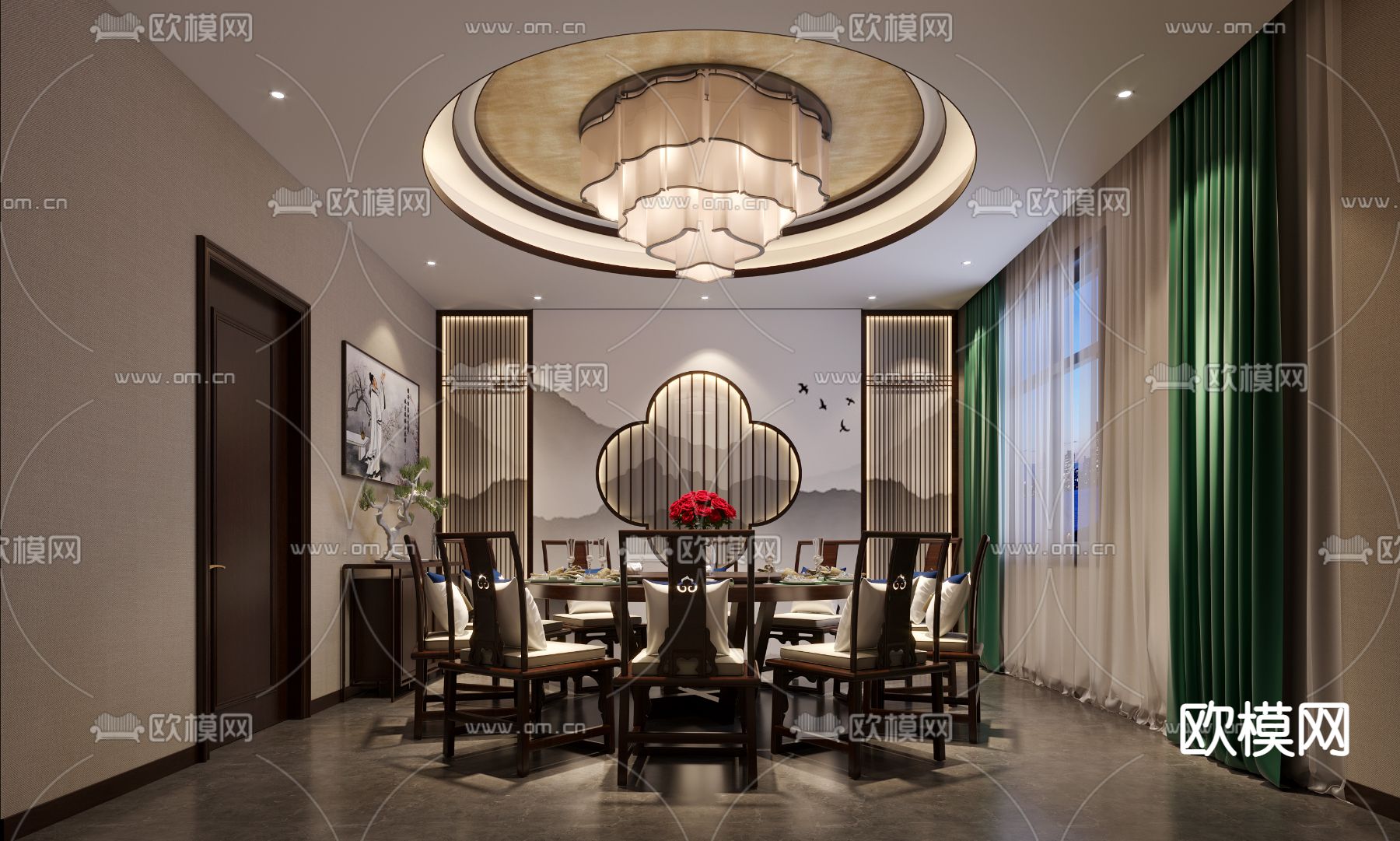 新中式包房免费3d模型下载