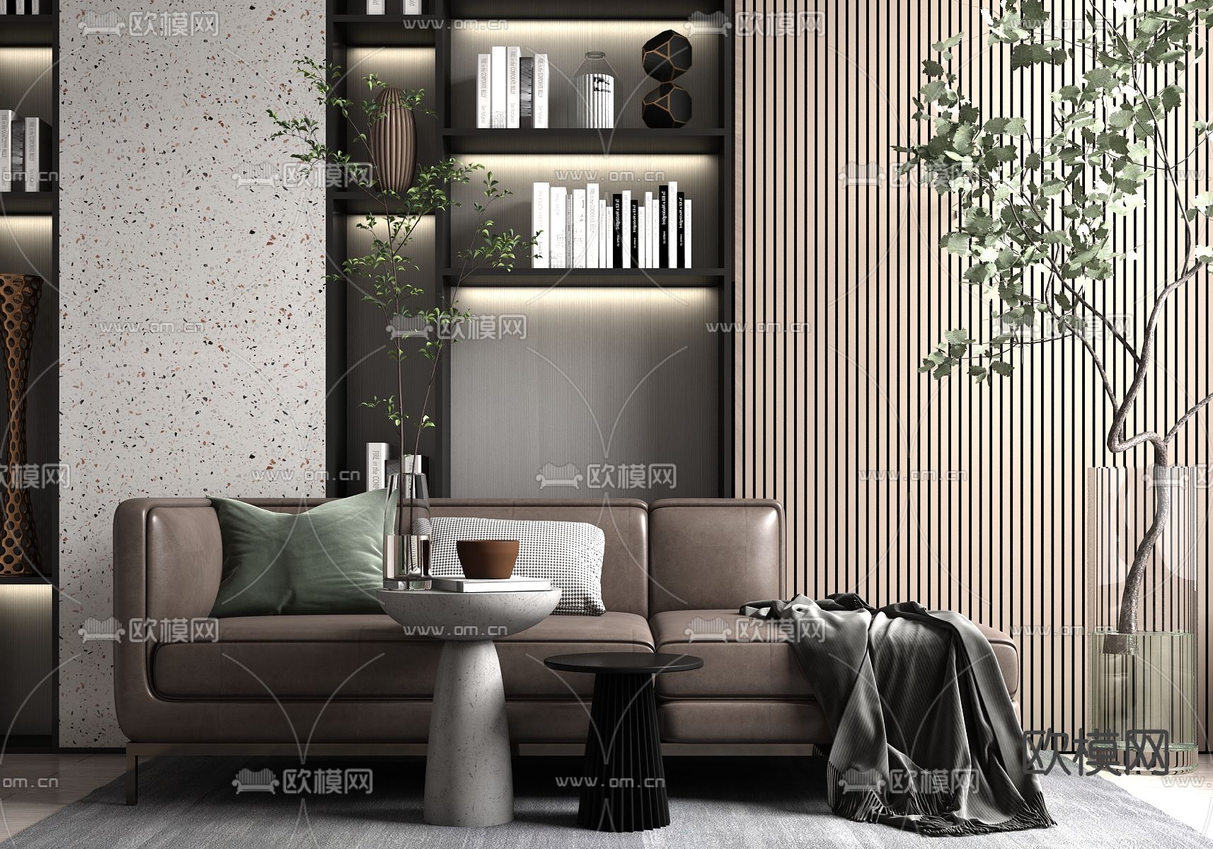 现代皮革贵妃椅su模型下载（渲染图1）