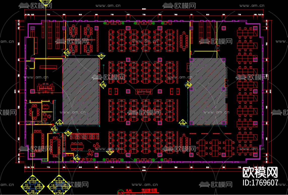 科技办公室cad平面布置图下载（渲染图1）