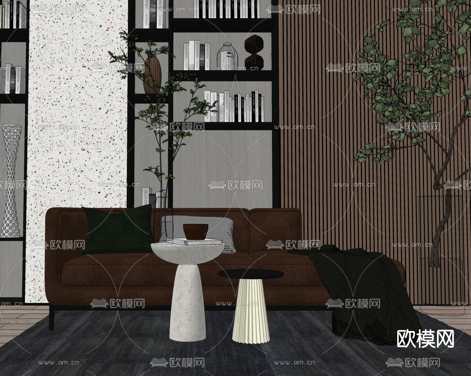 现代皮革贵妃椅su模型下载（渲染图2）