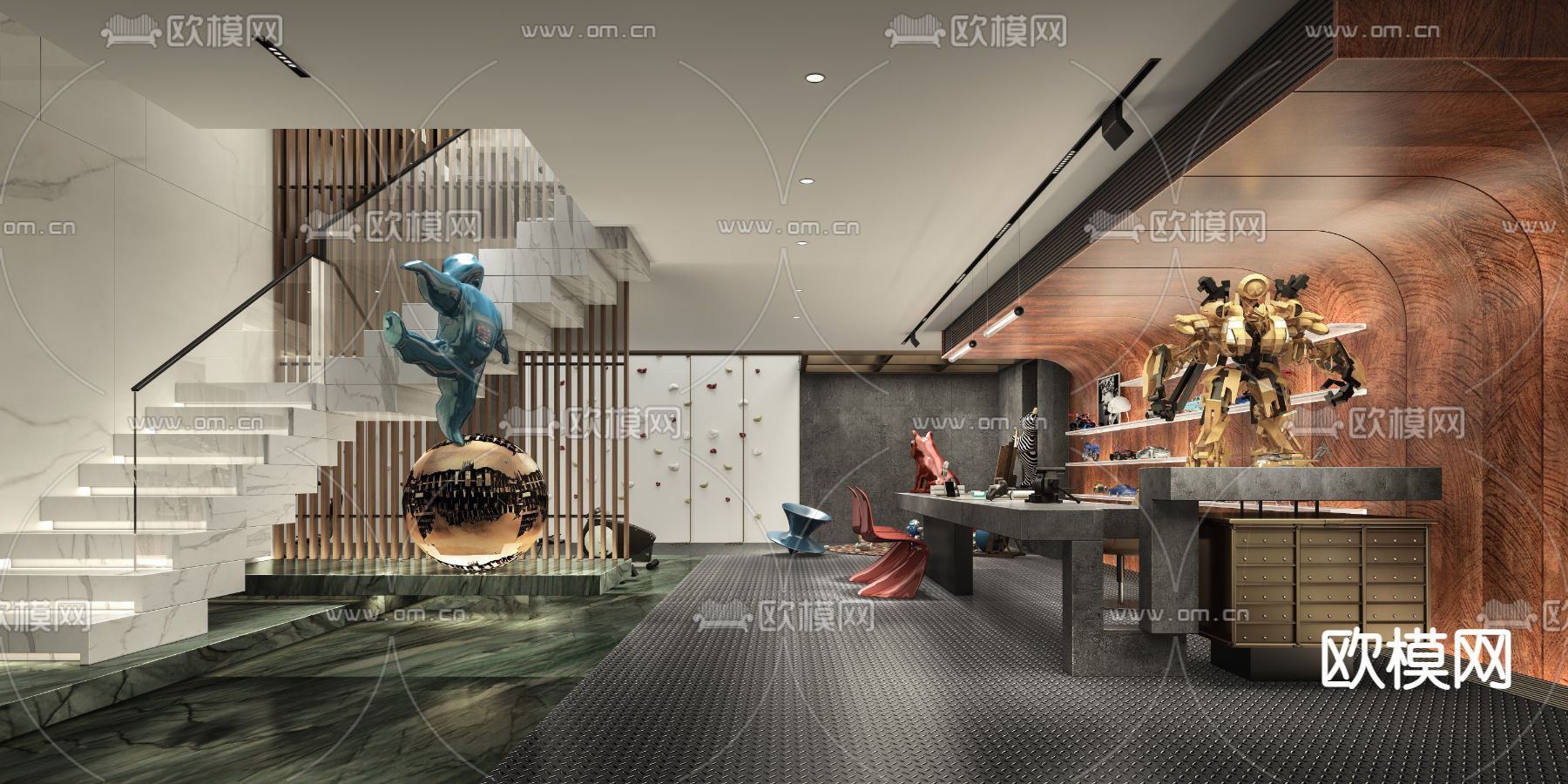 现代轻奢地下室休闲娱乐区3d模型
