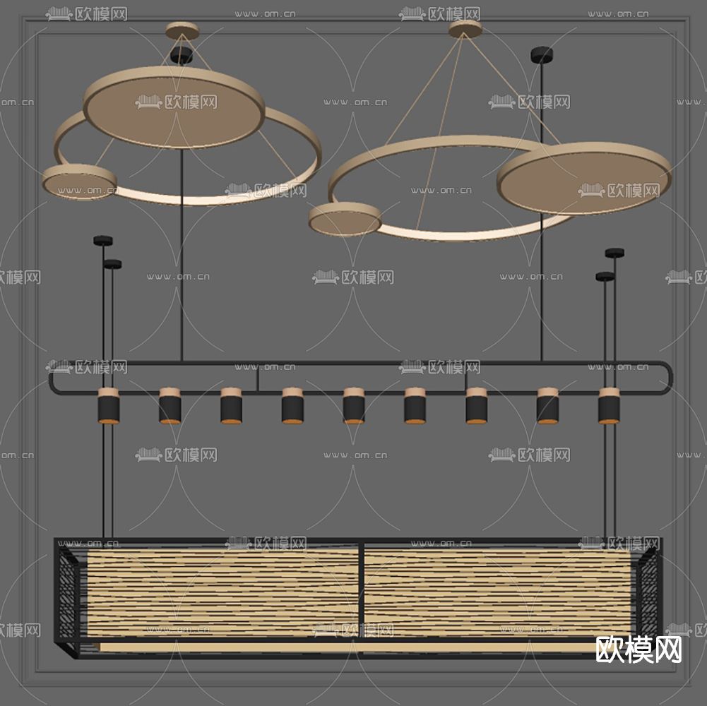 现代金属吊灯su模型下载（渲染图2）