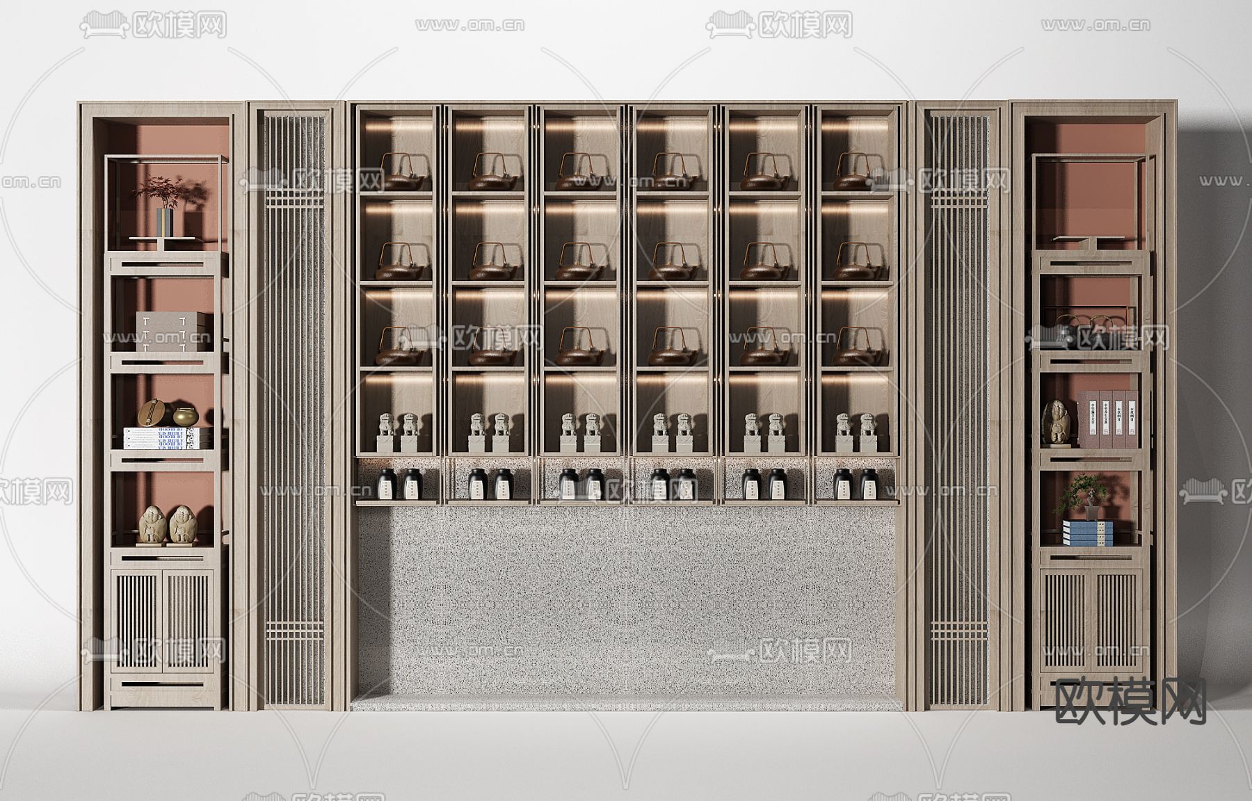 新中式装饰柜博古架3d模型下载