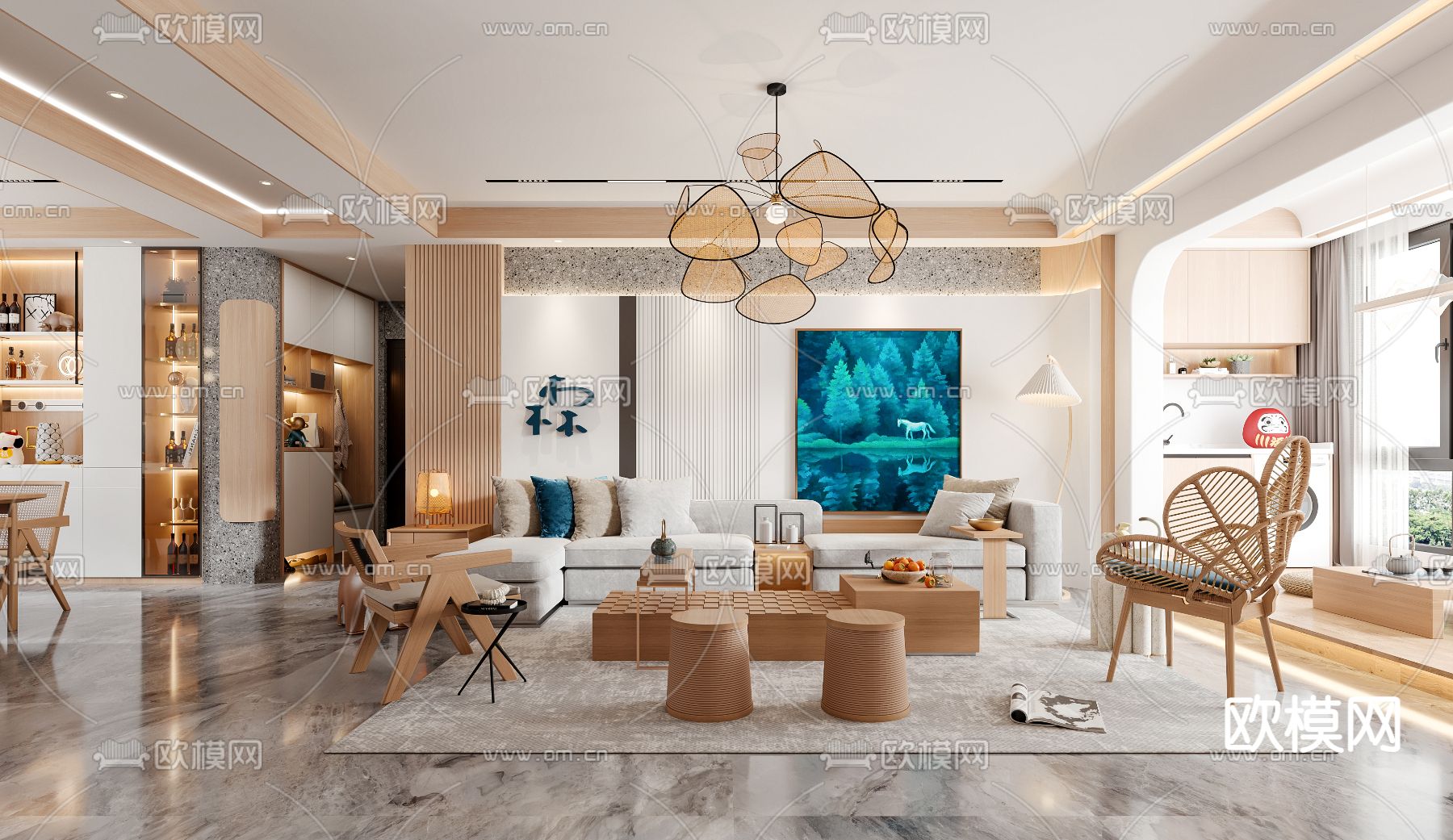 日式客餐厅3d模型下载（渲染图1）