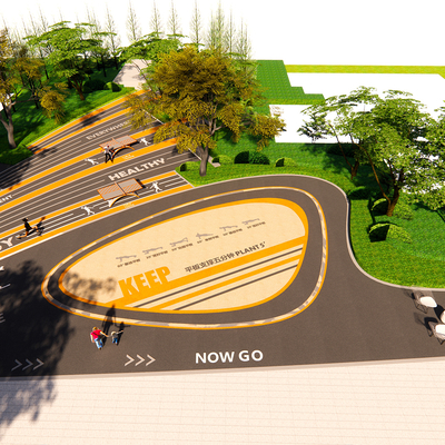  现代公园广场鸟瞰su模型 