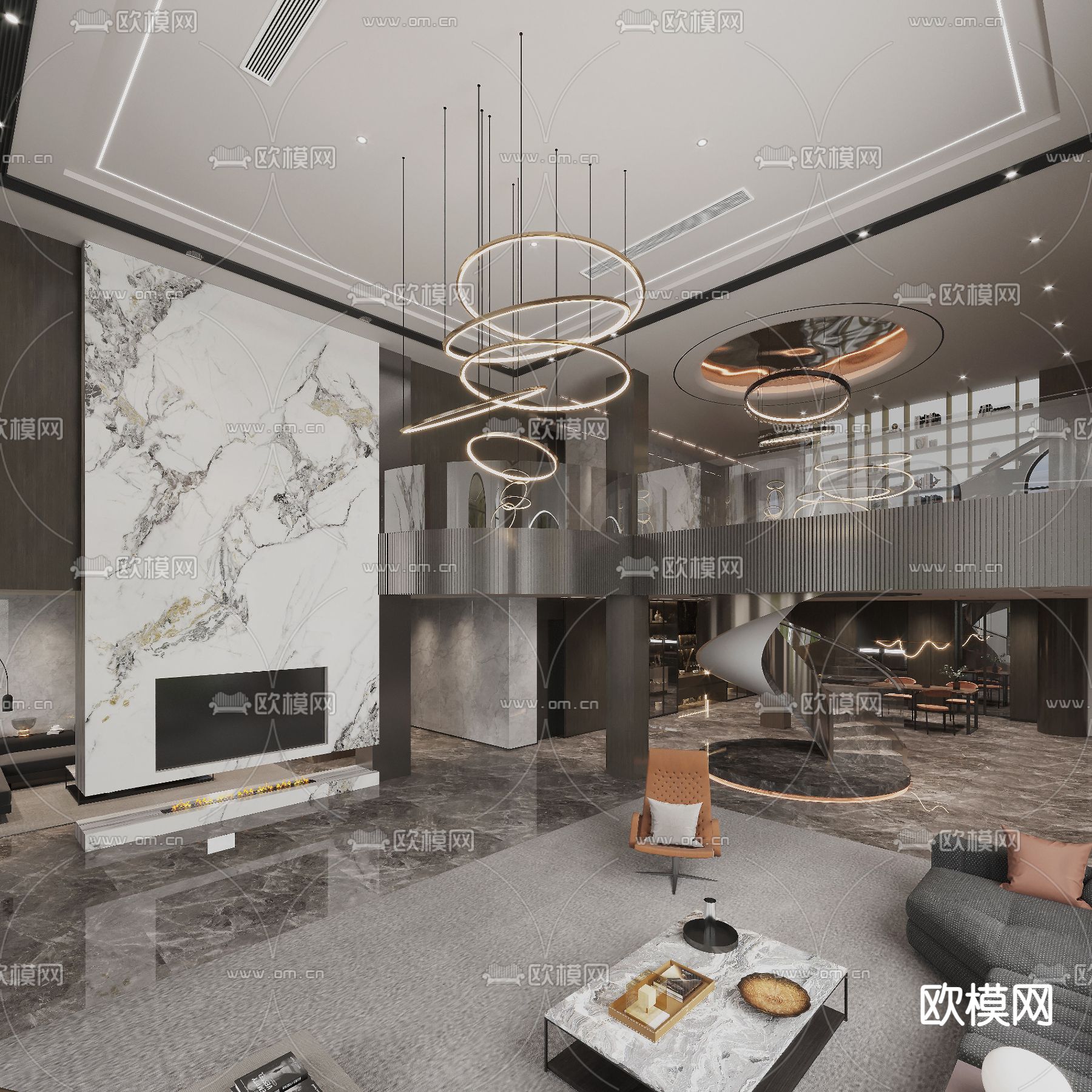 现代别墅大堂3d模型