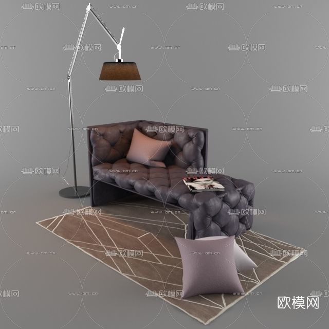 简欧皮革贵妃椅免费3d模型下载