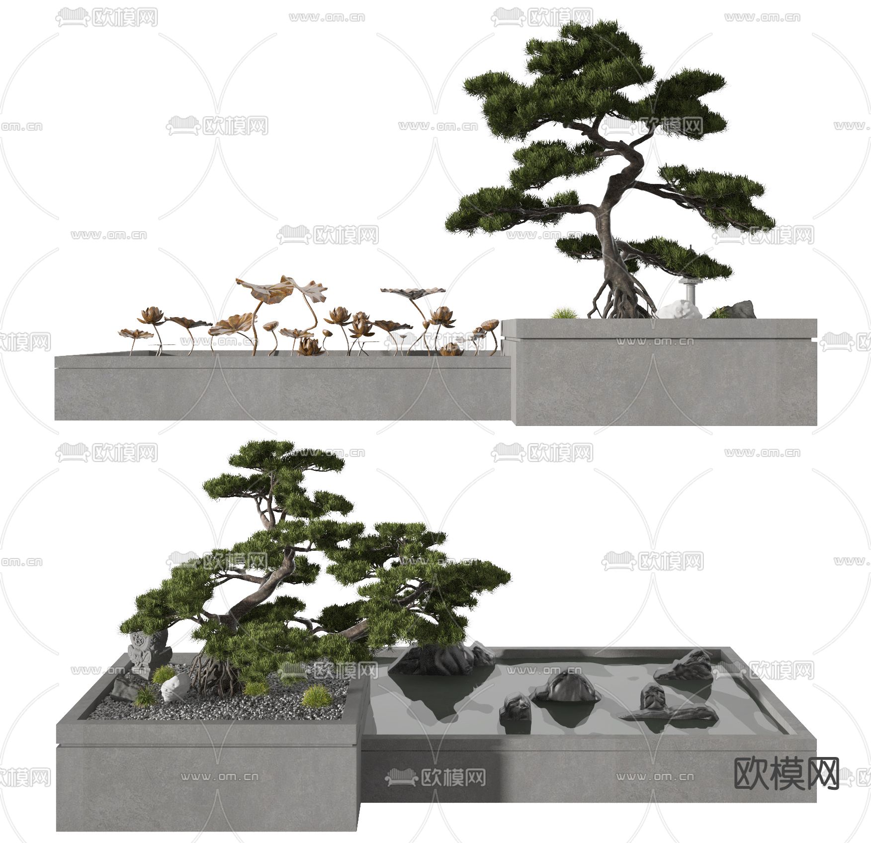 新中式松树景观小品3d模型