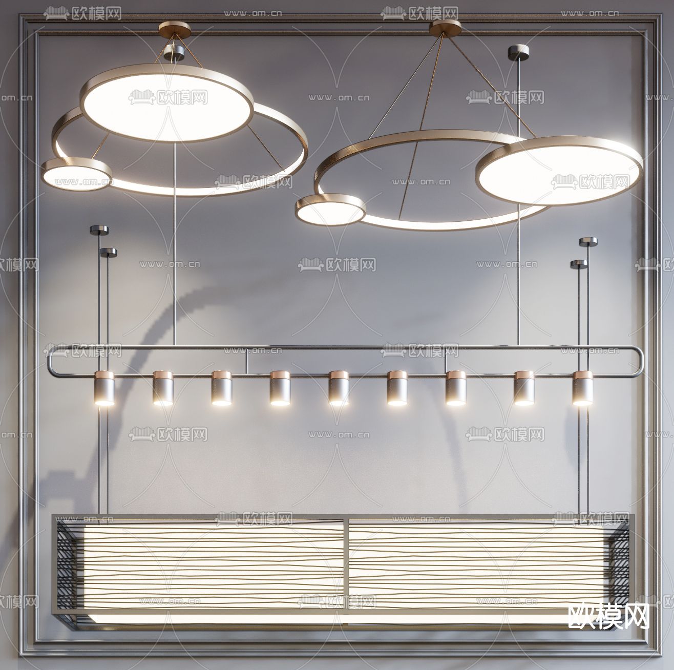 现代金属吊灯su模型下载（渲染图1）