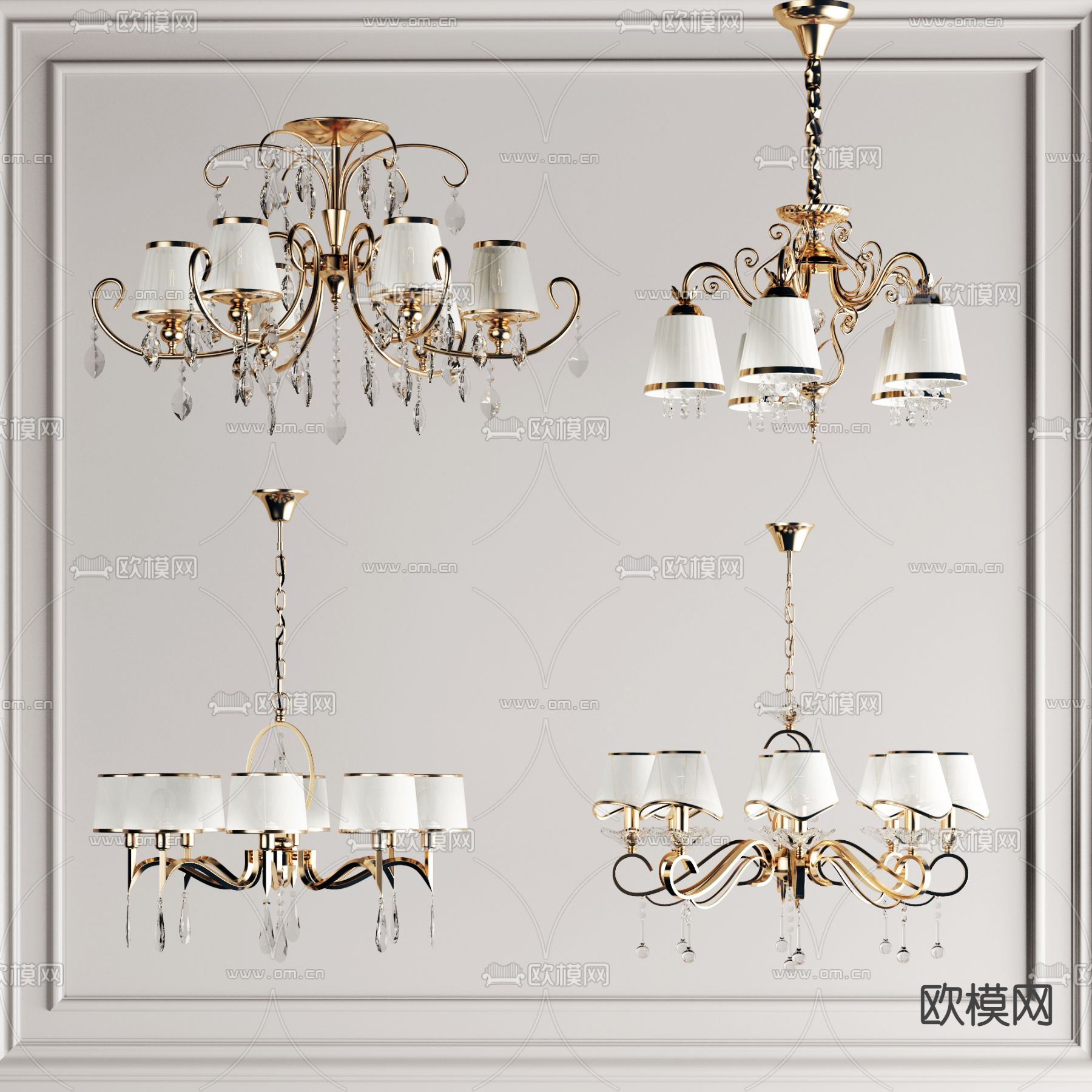 简欧金属多头吊灯3d模型下载