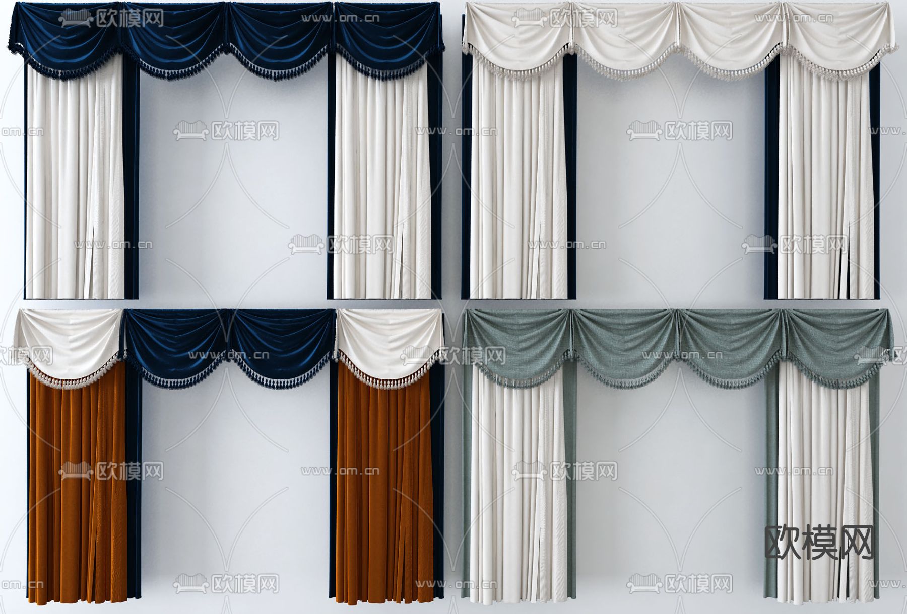 简欧布艺窗帘3d模型下载