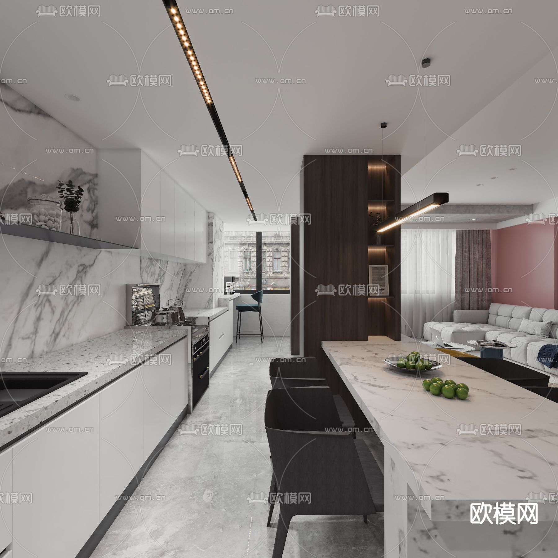 现代客厅餐厅3d模型