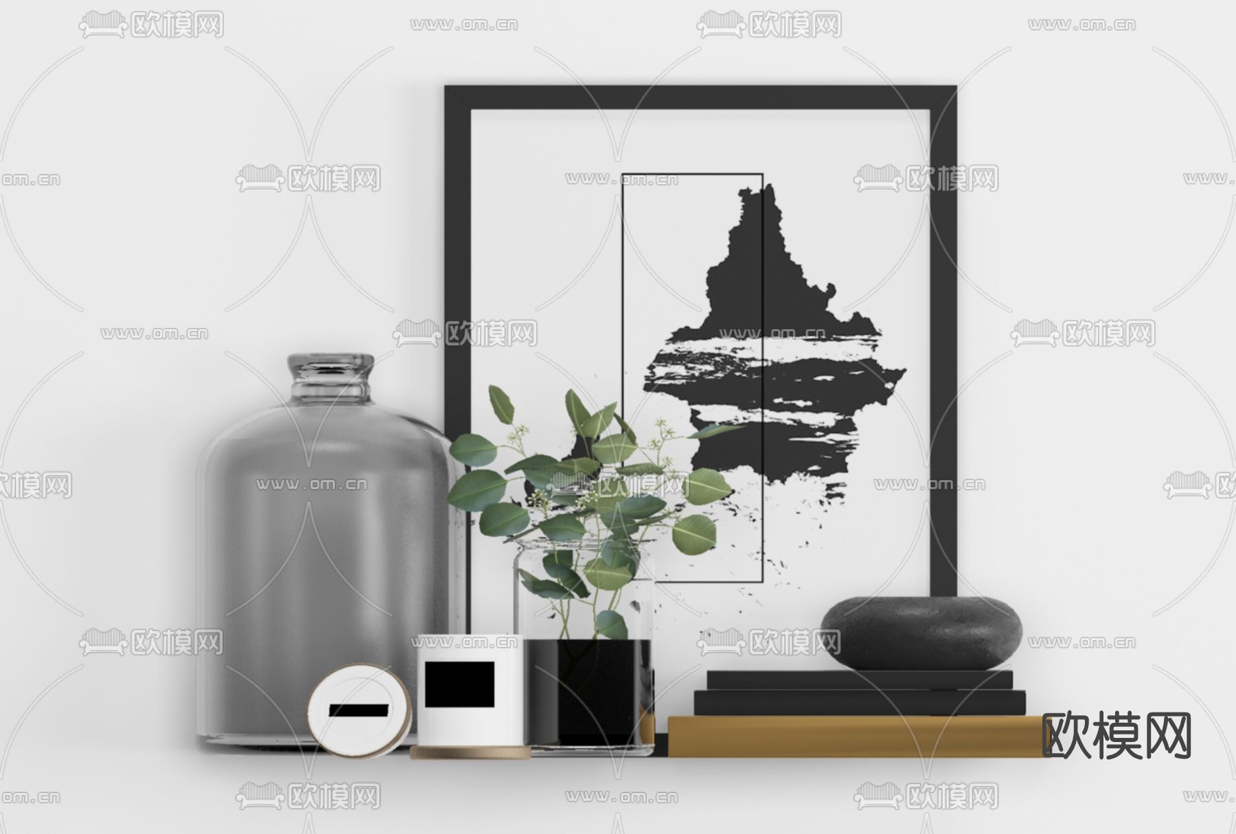 现代花瓶装饰画饰品摆件免费3d模型下载