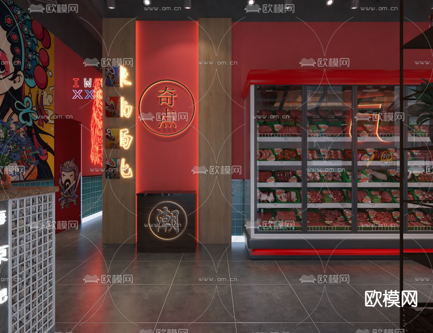 新中式国潮烧烤店3d模型下载（渲染图4）