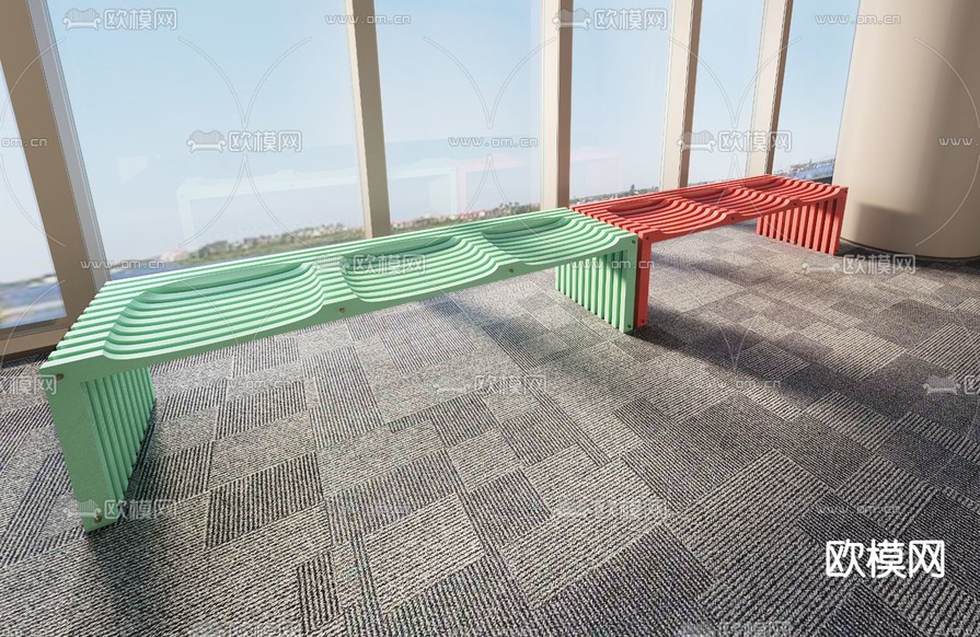 现代时尚公共长椅3d模型下载