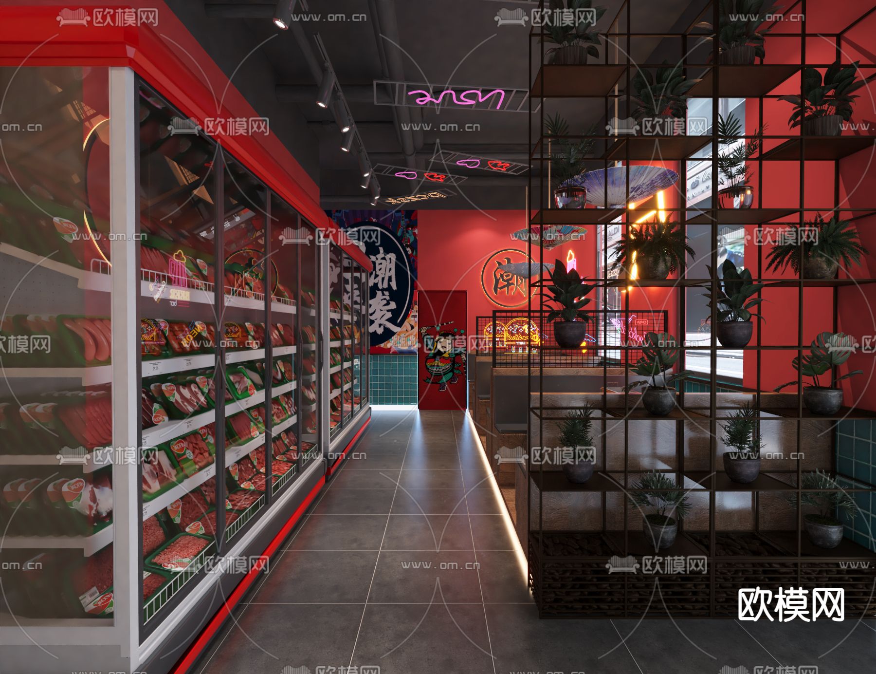 新中式国潮烧烤店3d模型下载（渲染图2）