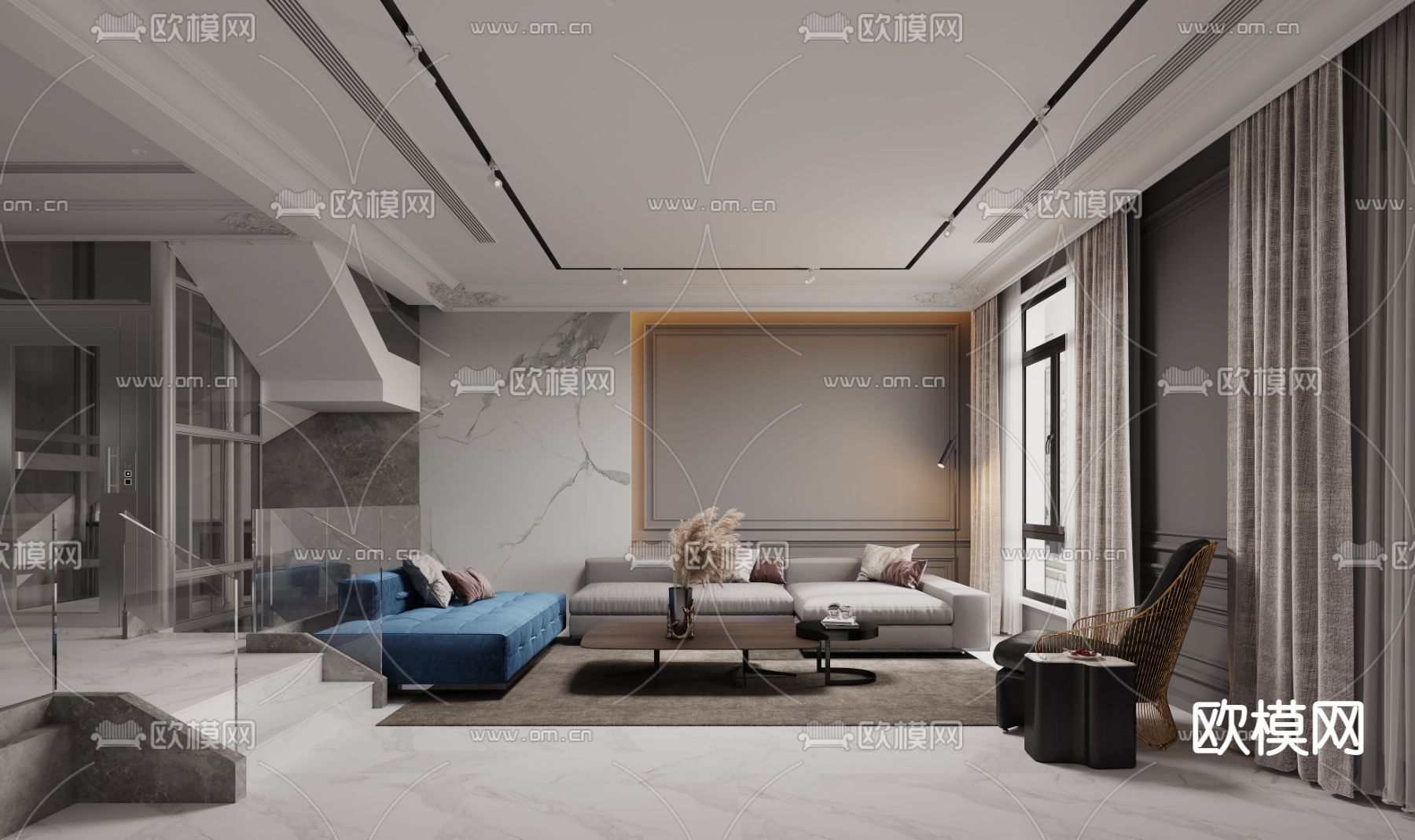 现代客餐厅免费3d模型下载（渲染图4）