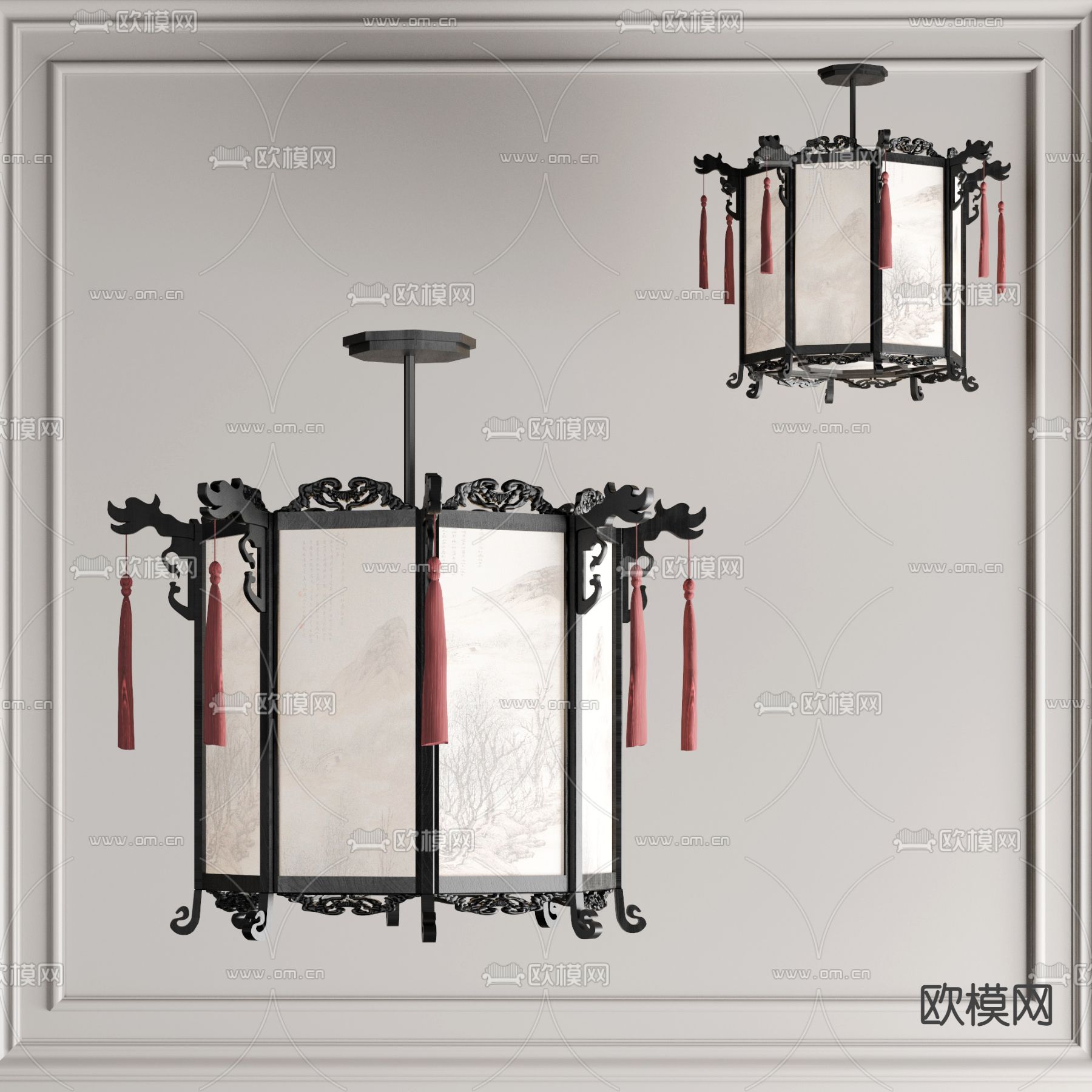 新中式灯笼吊灯3d模型
