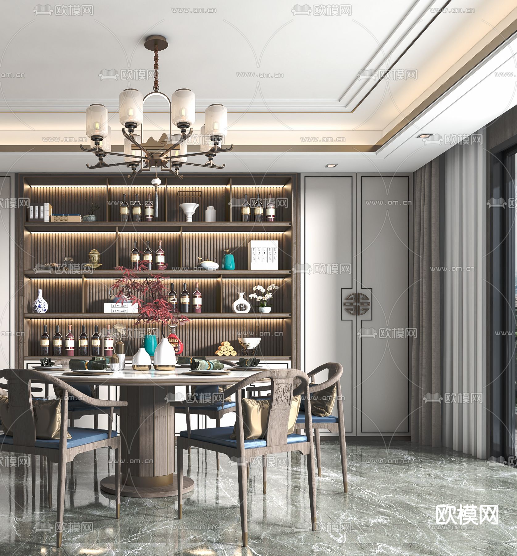新中式餐厅3d模型