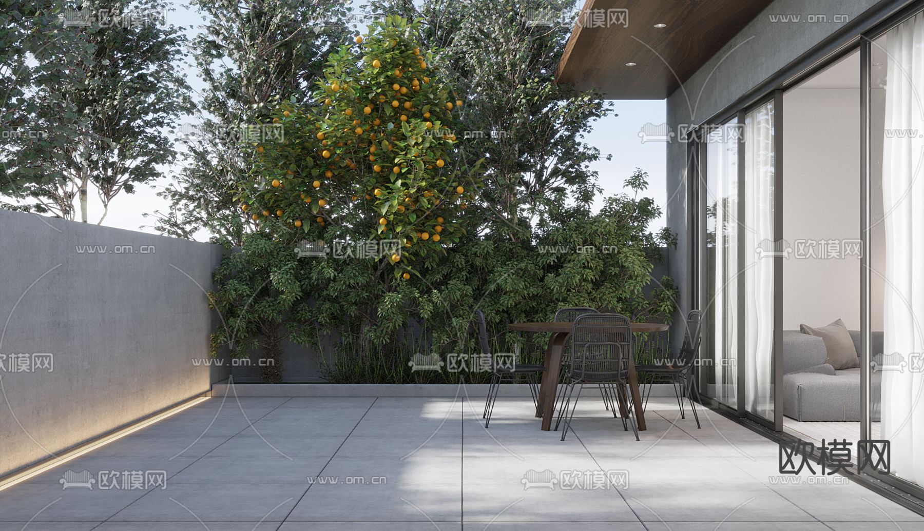 现代休闲露台阳台3d模型下载（渲染图2）