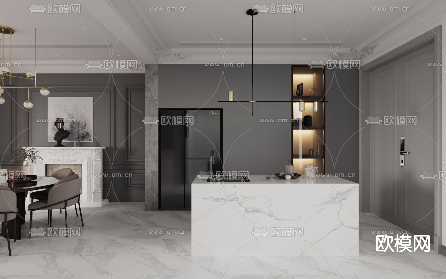 现代客餐厅免费3d模型下载（渲染图3）