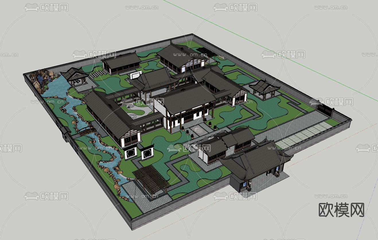 中式四合院鸟瞰su模型