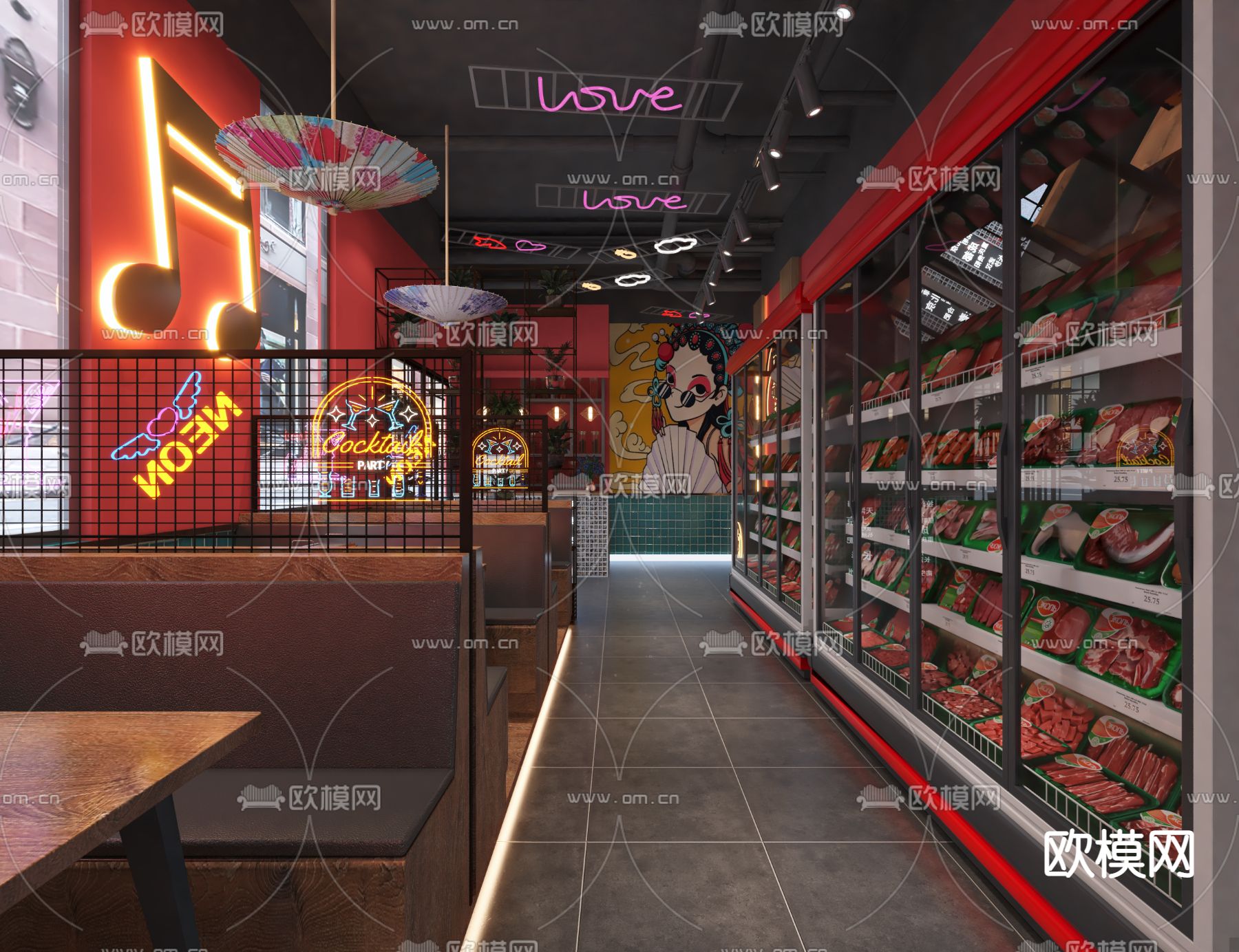 新中式国潮烧烤店3d模型下载（渲染图1）