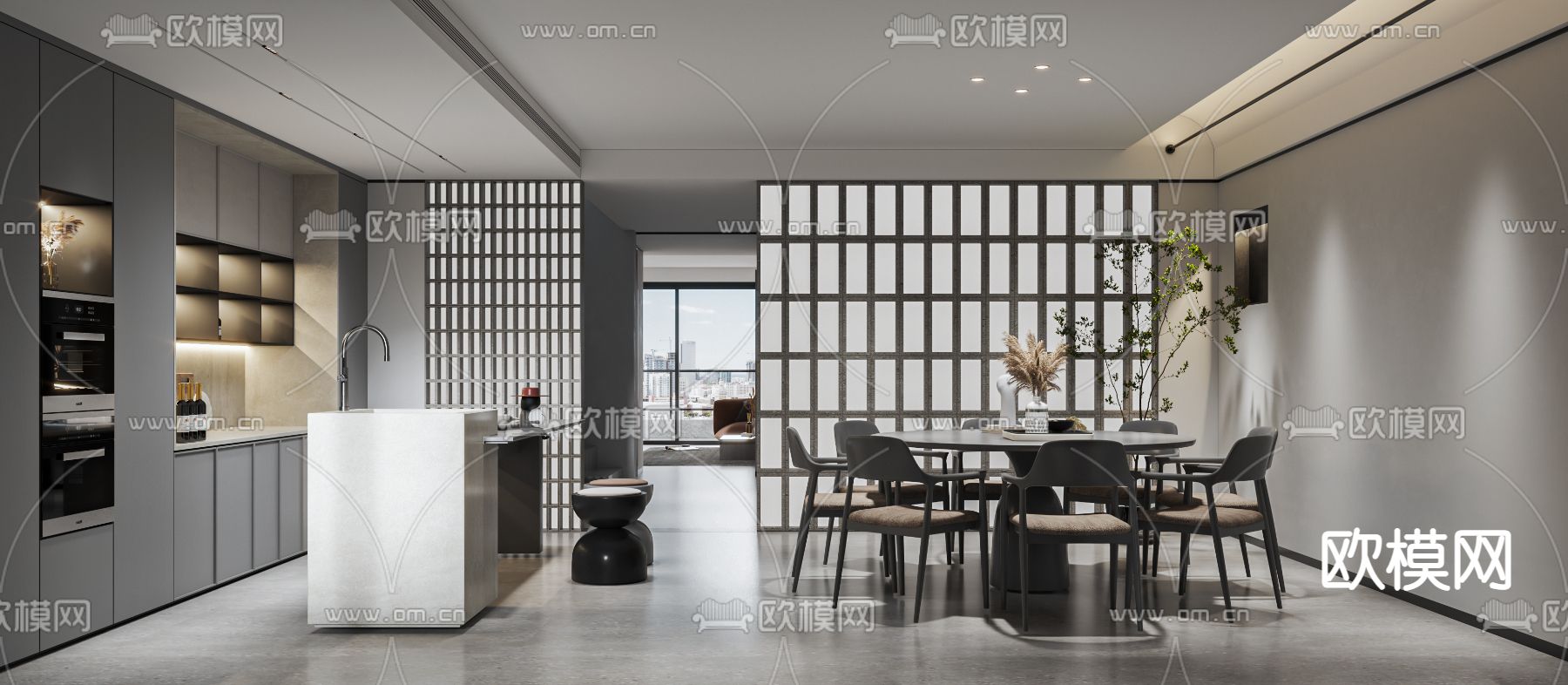 新中式餐厅厨房3d模型