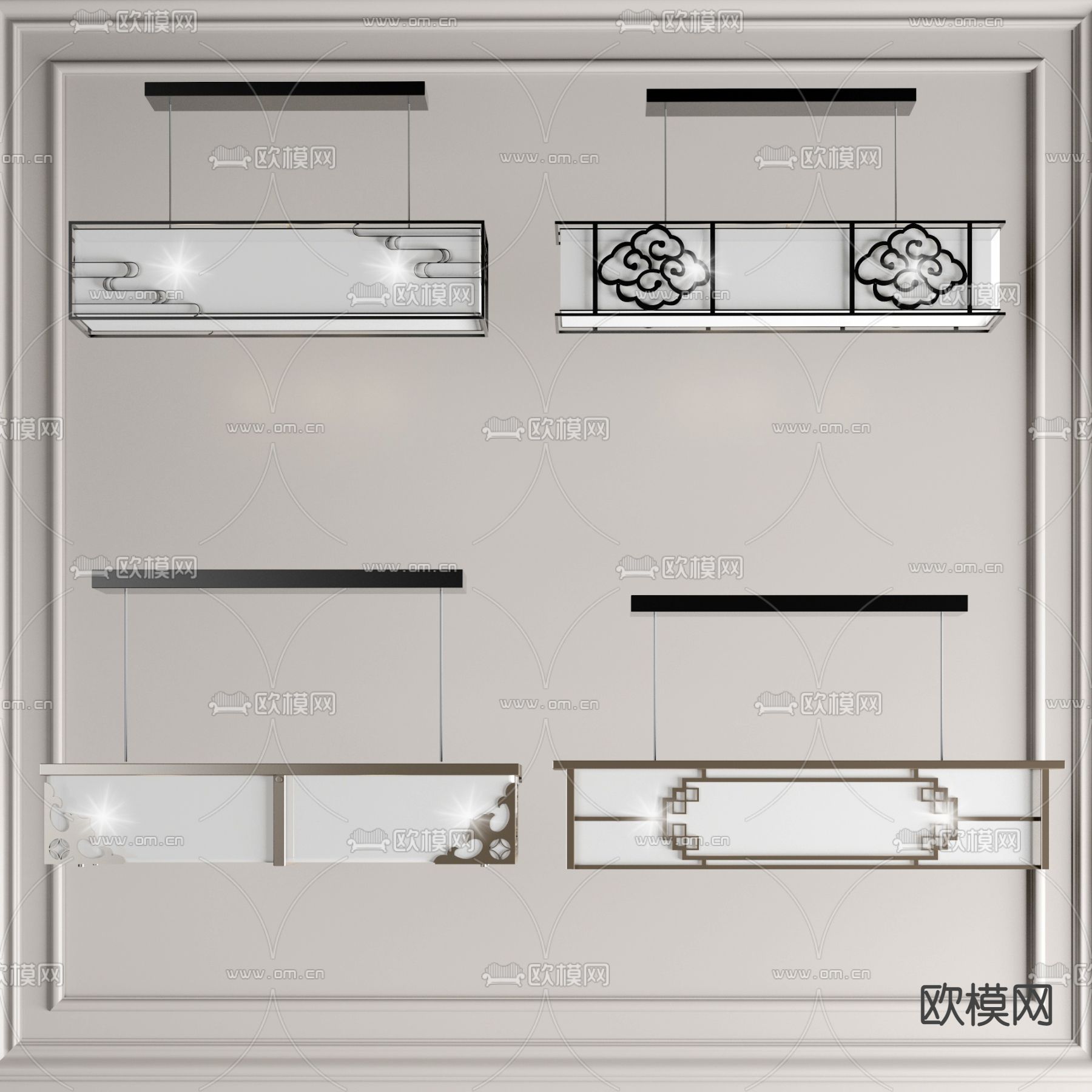 新中式条形吊灯3d模型