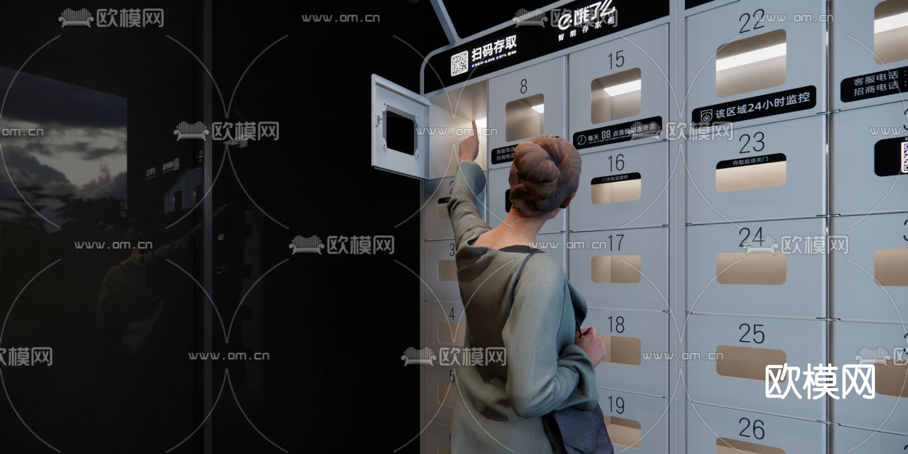 现代自助取餐柜su模型下载（渲染图2）