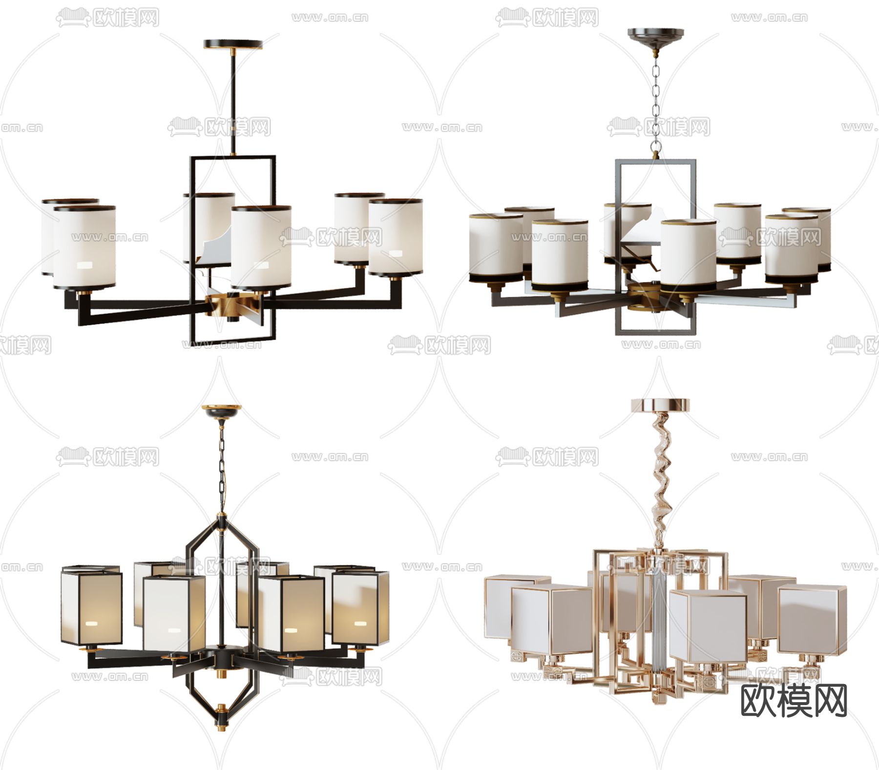 新中式金属吊灯3d模型下载