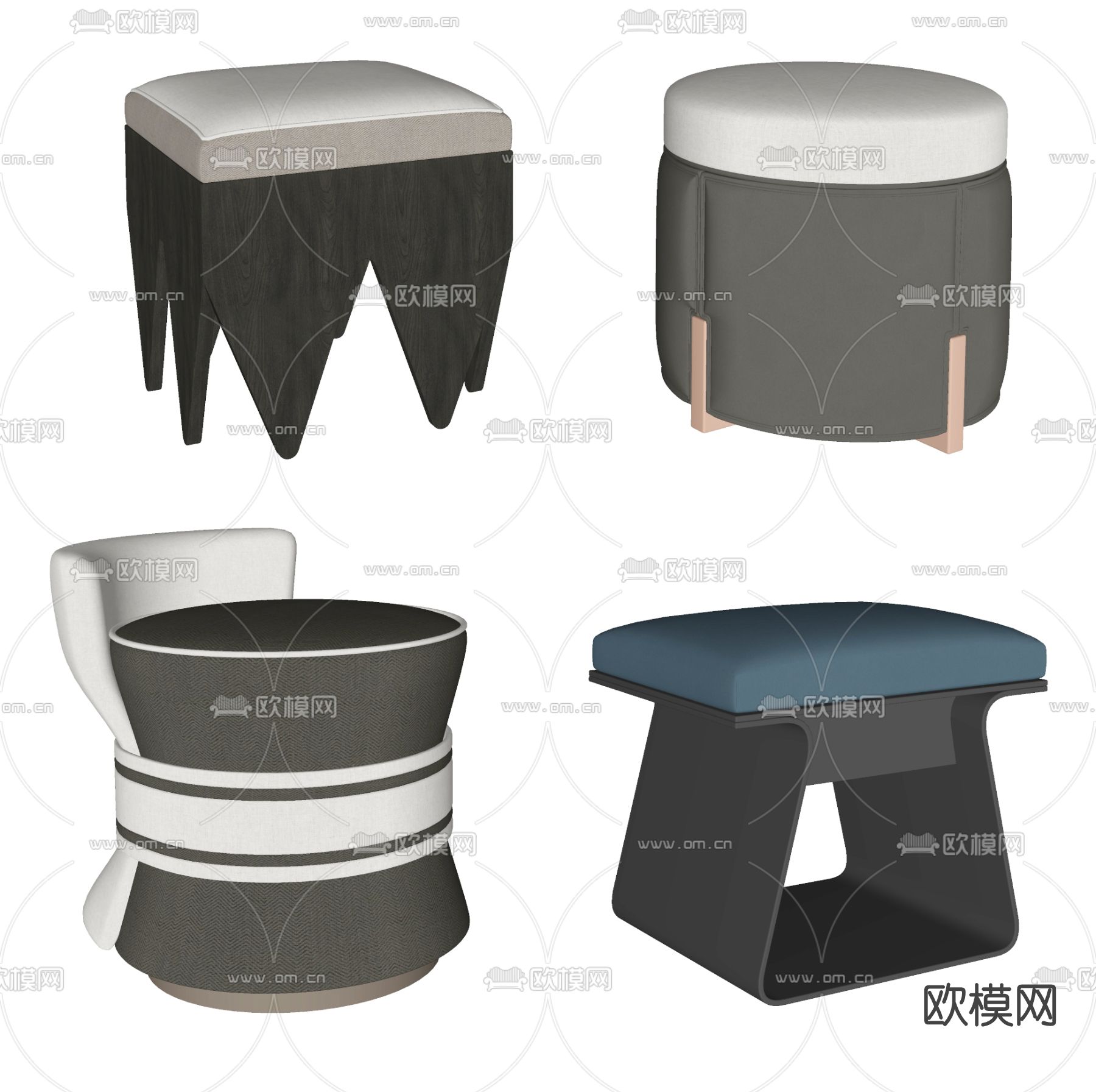 现代皮革凳子su模型