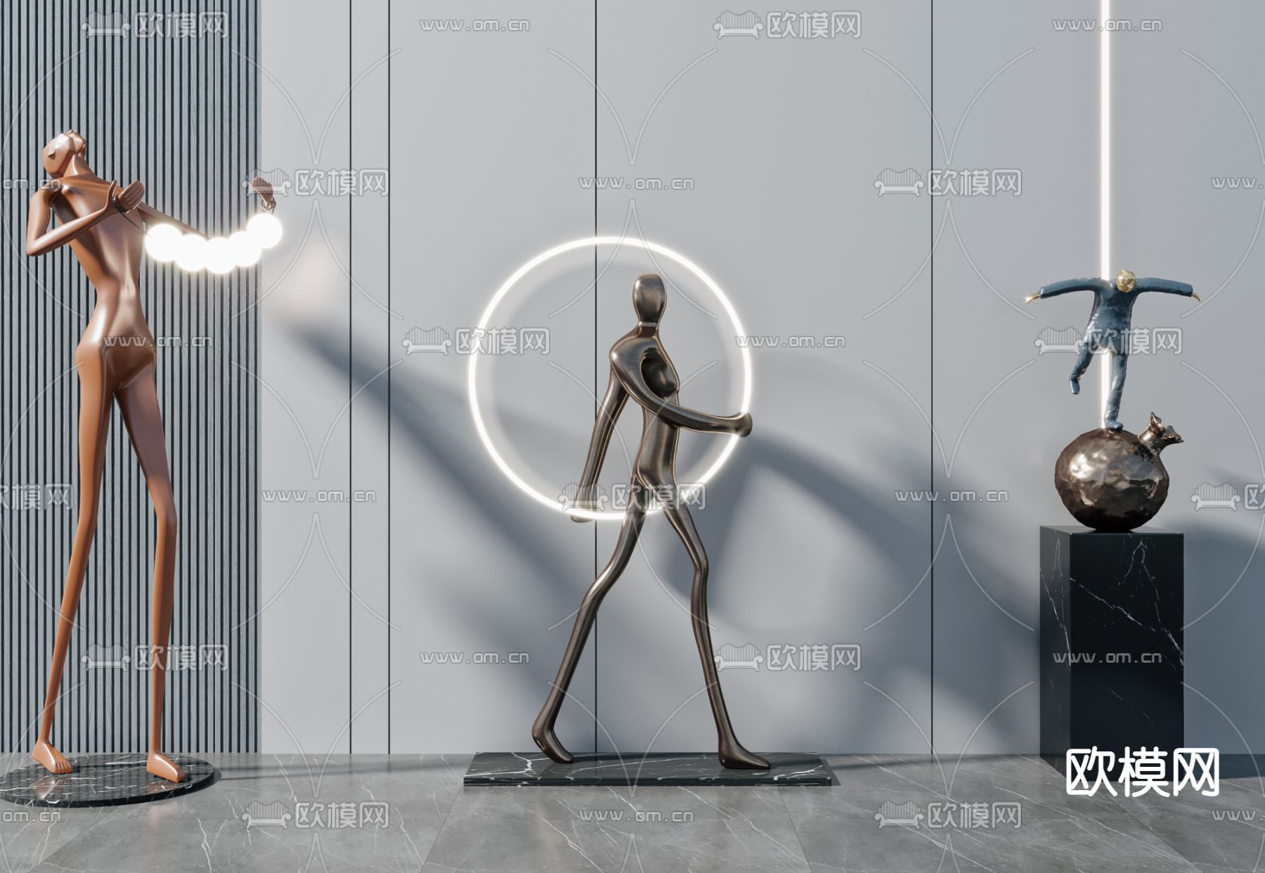 现代抽象人物雕塑摆件3d模型