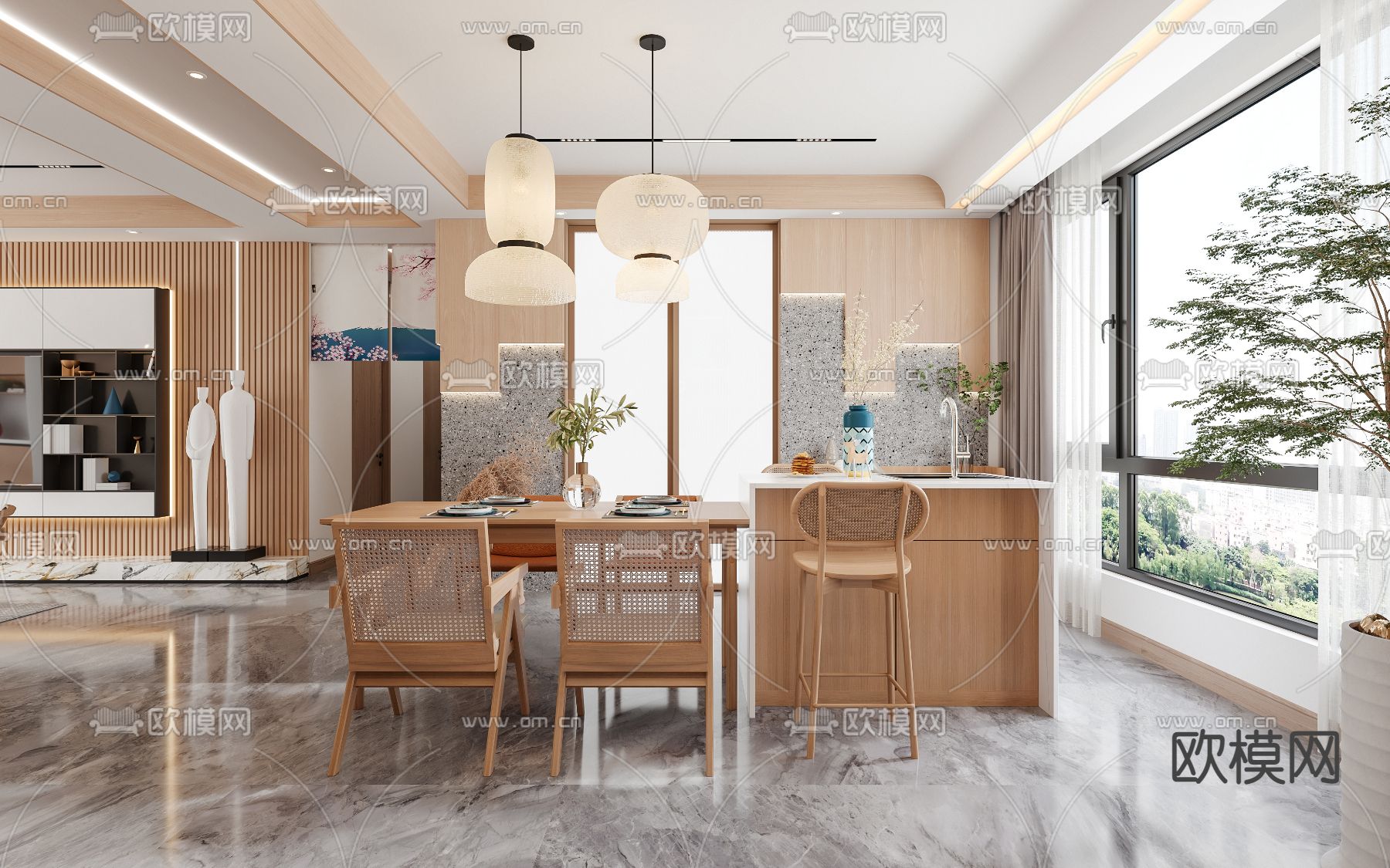 日式客餐厅3d模型下载（渲染图4）