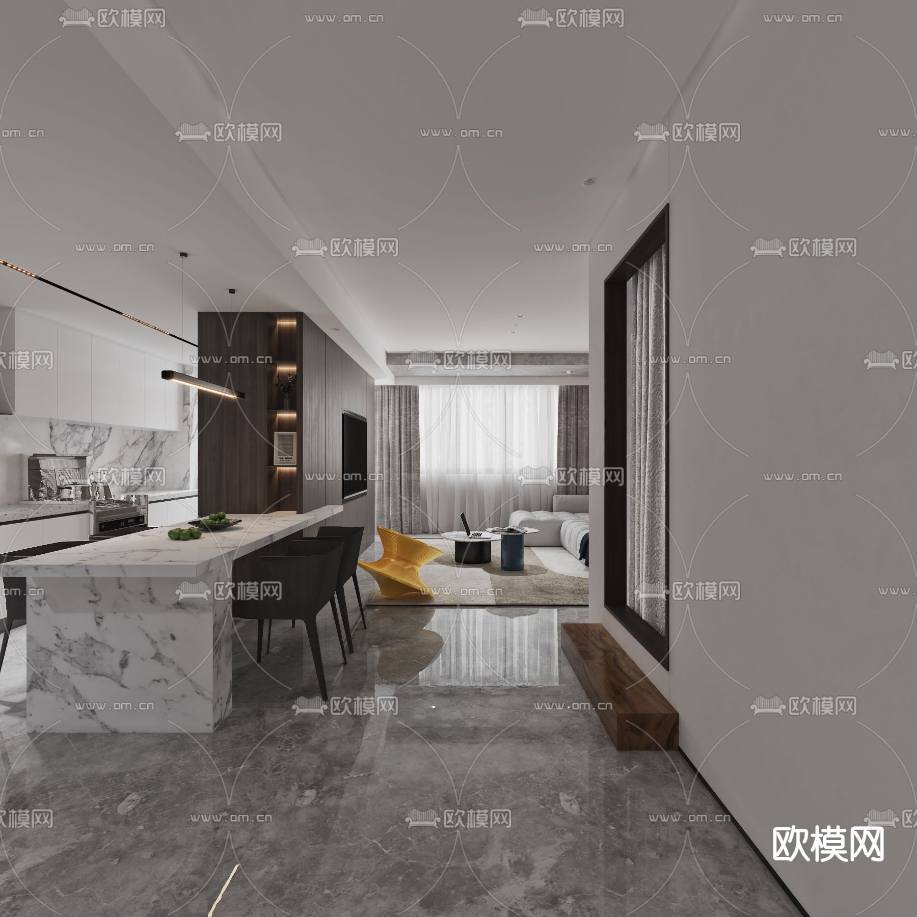 现代客厅餐厅3d模型