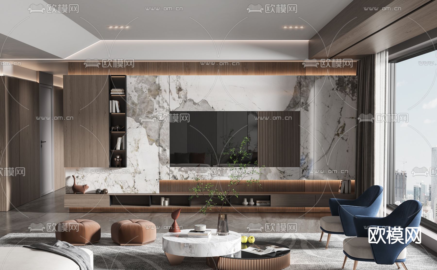 现代轻奢客厅3d模型