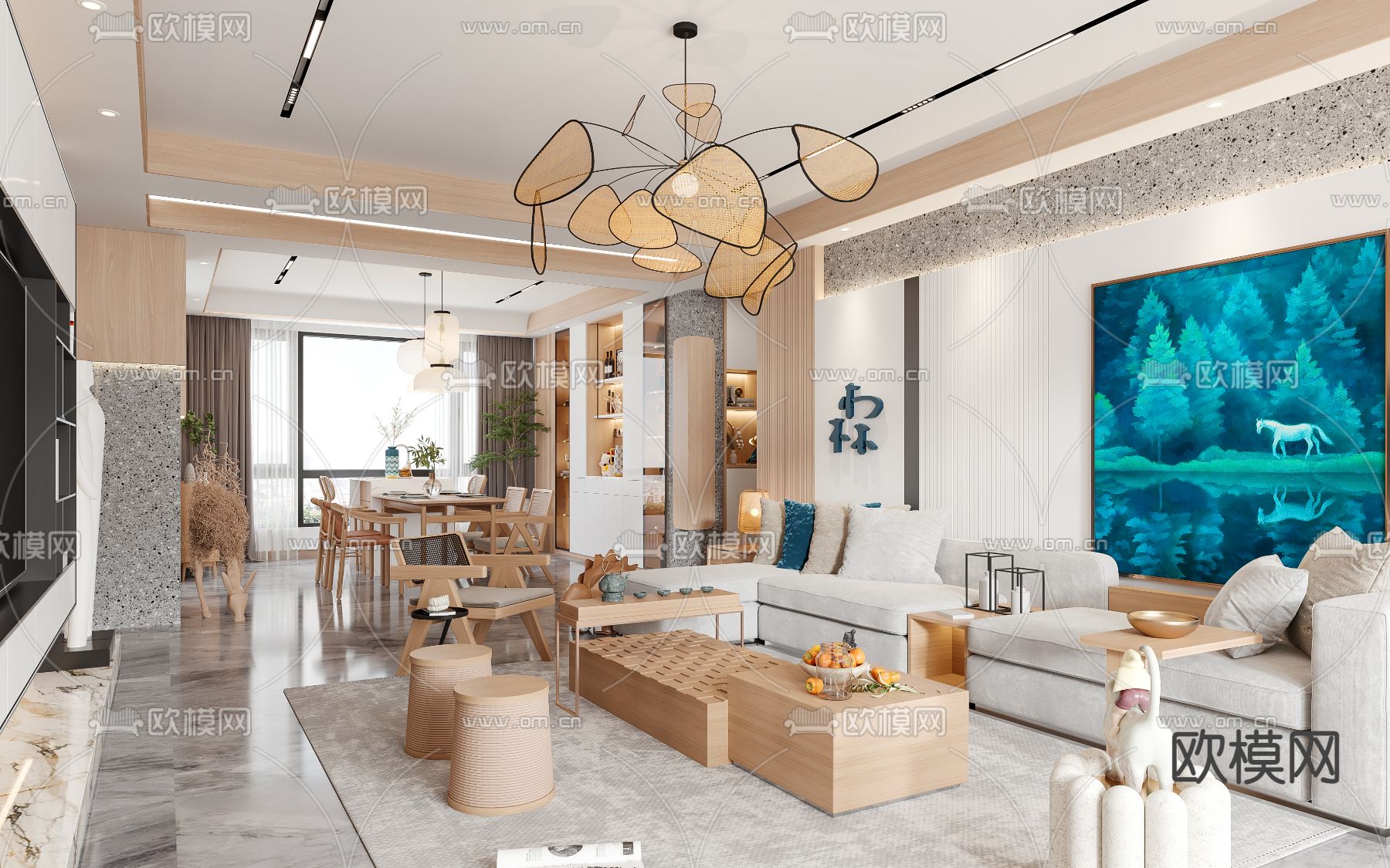 日式客餐厅3d模型下载（渲染图3）