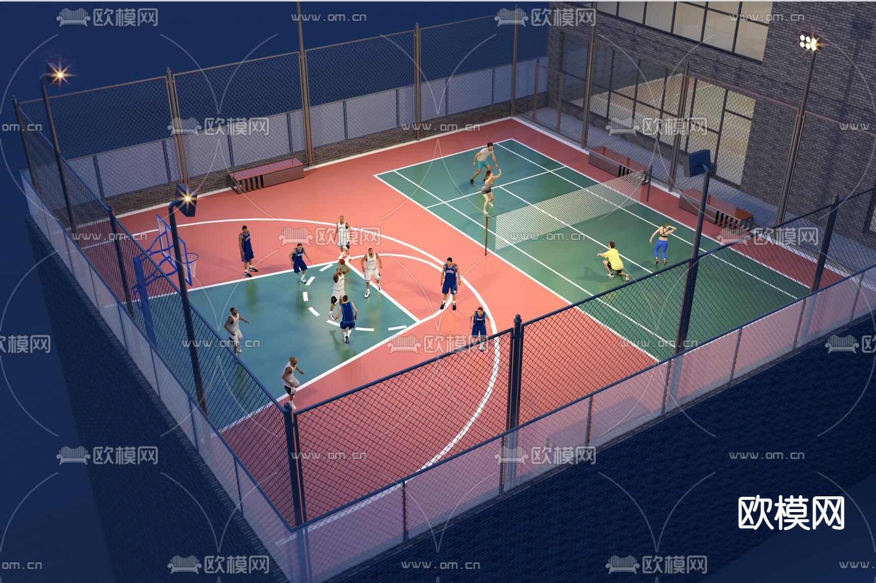 现代屋顶篮球场3d模型下载