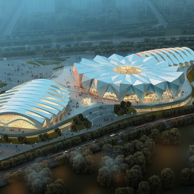  现代体育馆鸟瞰su模型 