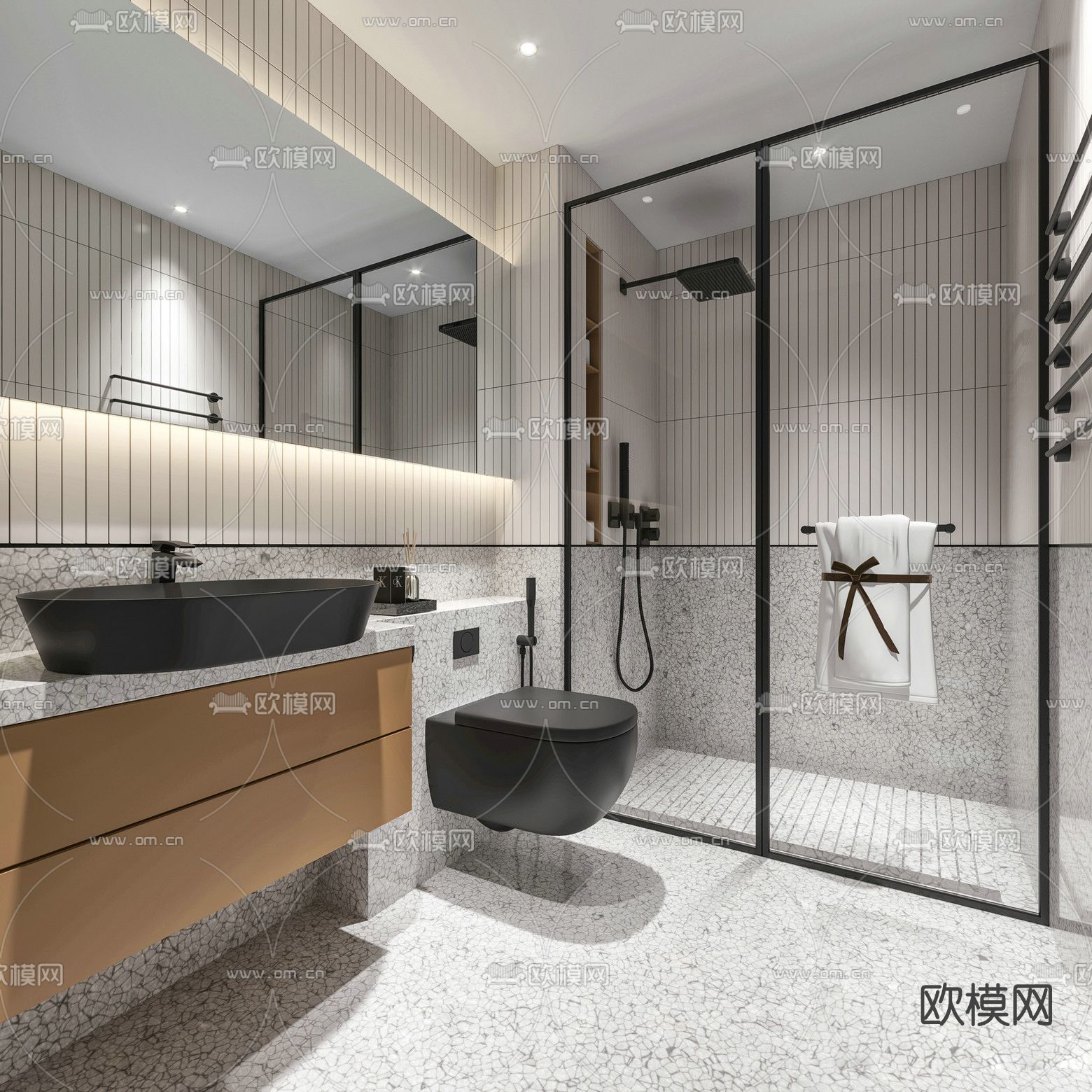 现代浴室卫生间su模型下载（渲染图1）
