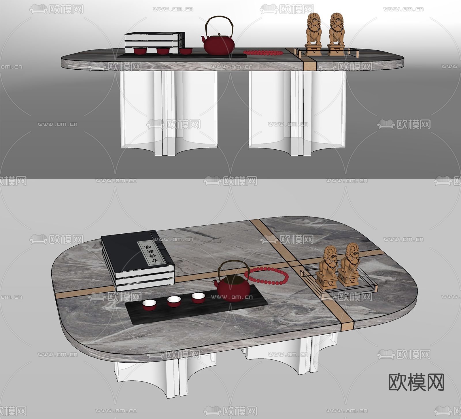 现代大理石茶几su模型下载（渲染图2）