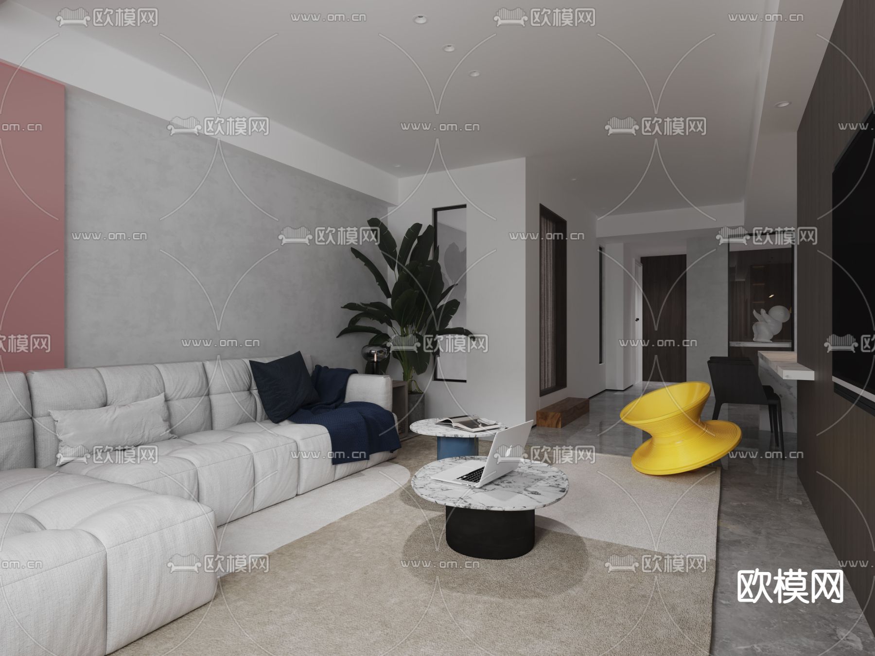 现代客厅餐厅3d模型