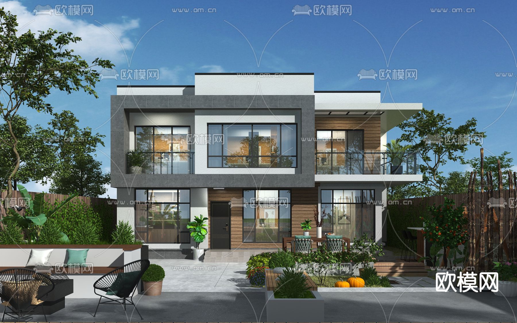 现代独栋别墅外观3d模型下载