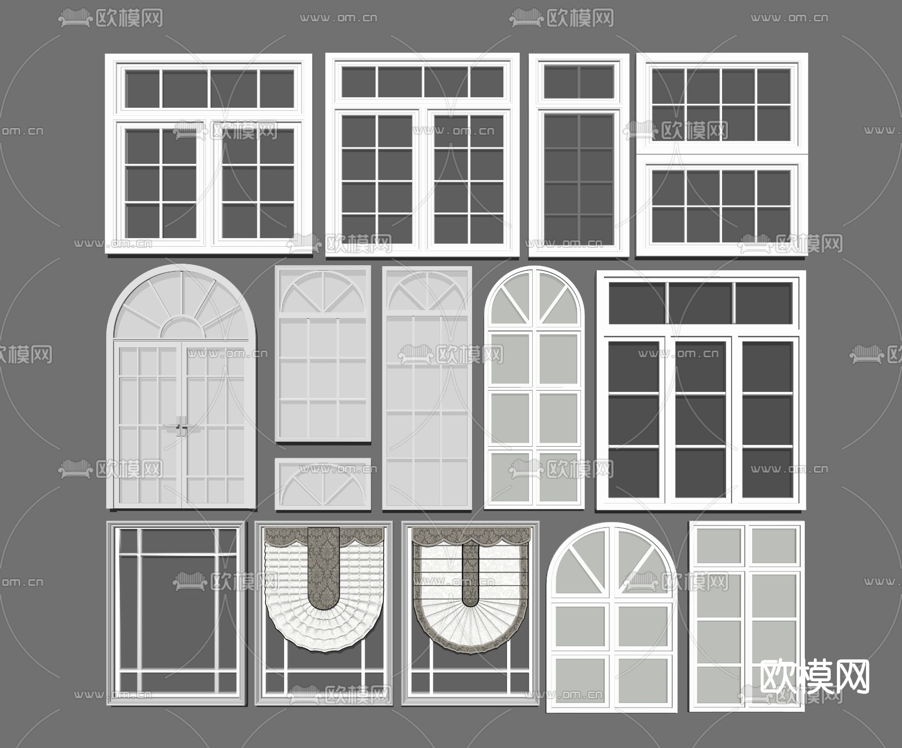 简欧平开窗su模型下载（渲染图2）
