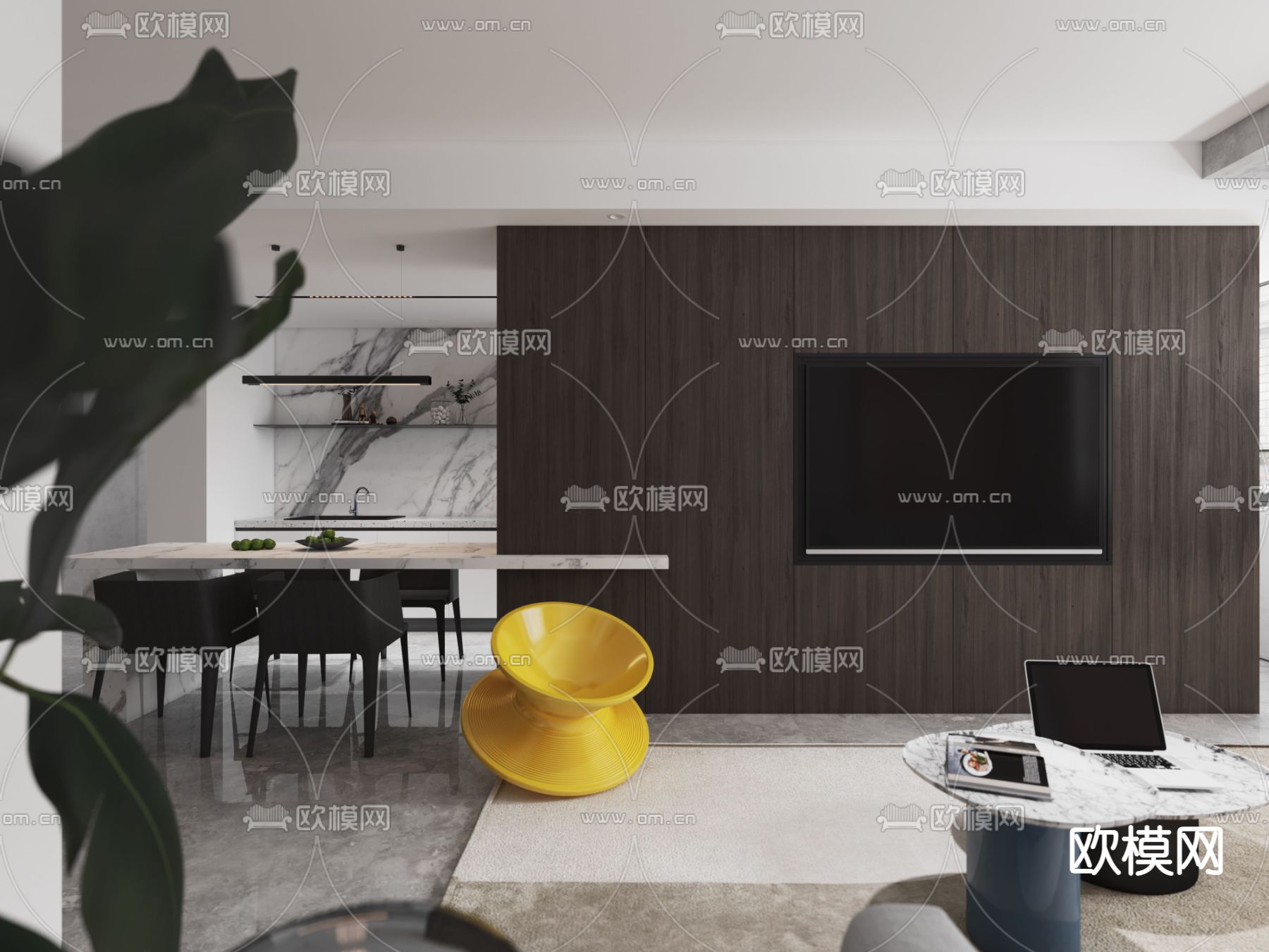 现代客厅餐厅3d模型
