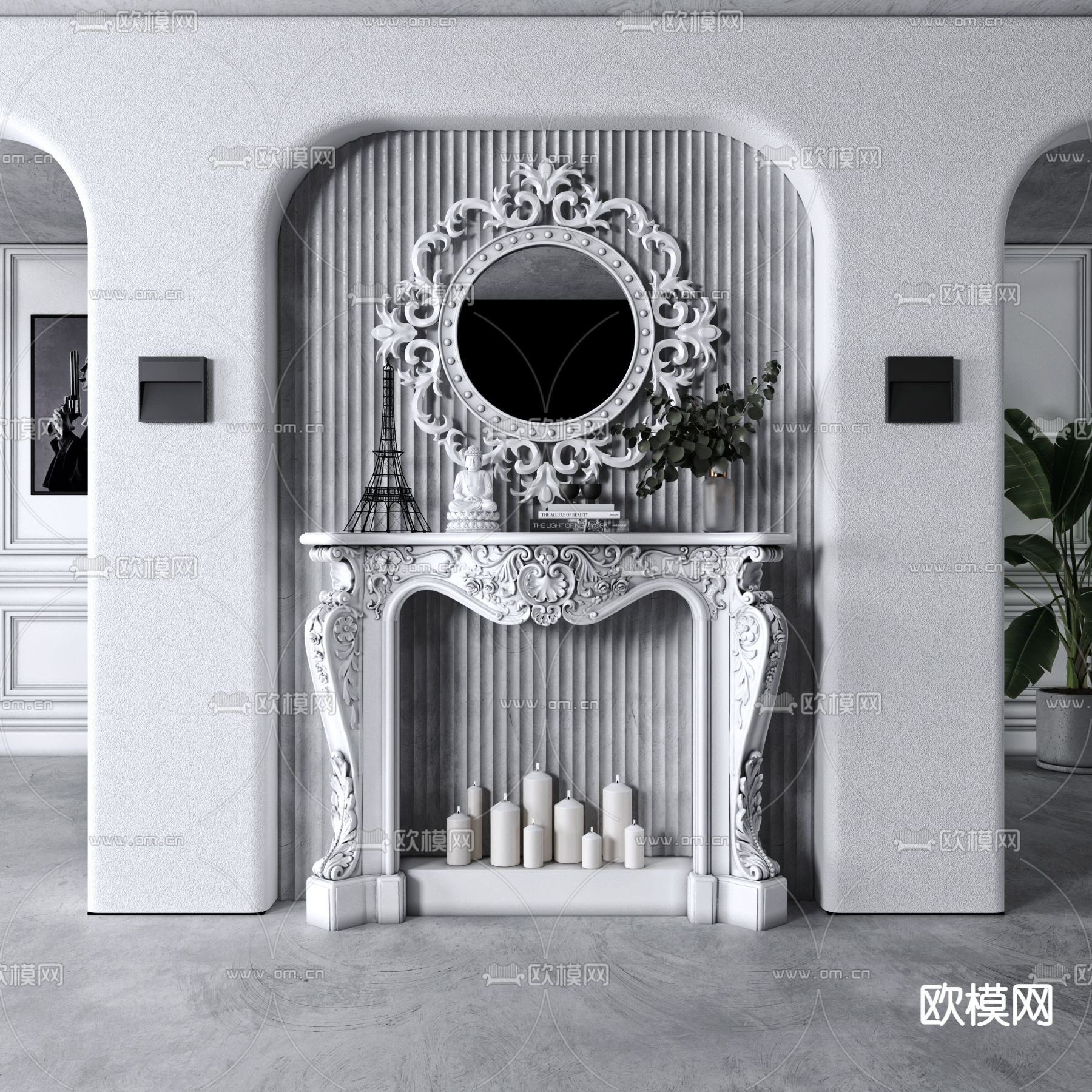 欧式雕花端景条案3d模型