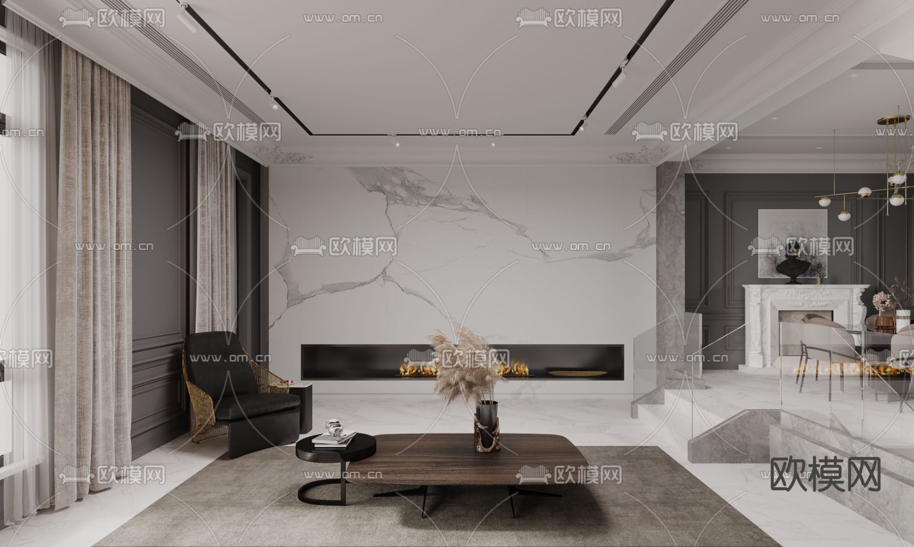 现代客餐厅免费3d模型下载（渲染图5）