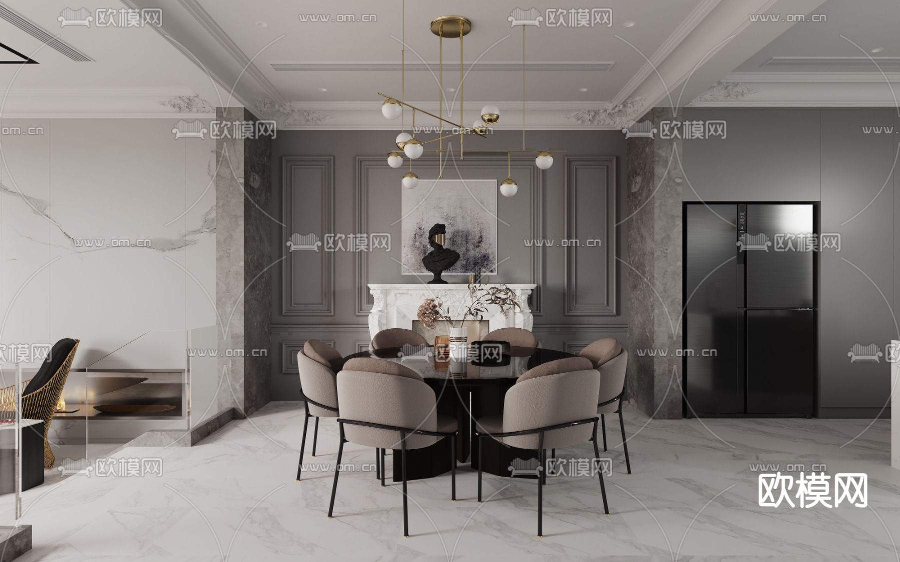 现代客餐厅免费3d模型下载（渲染图2）