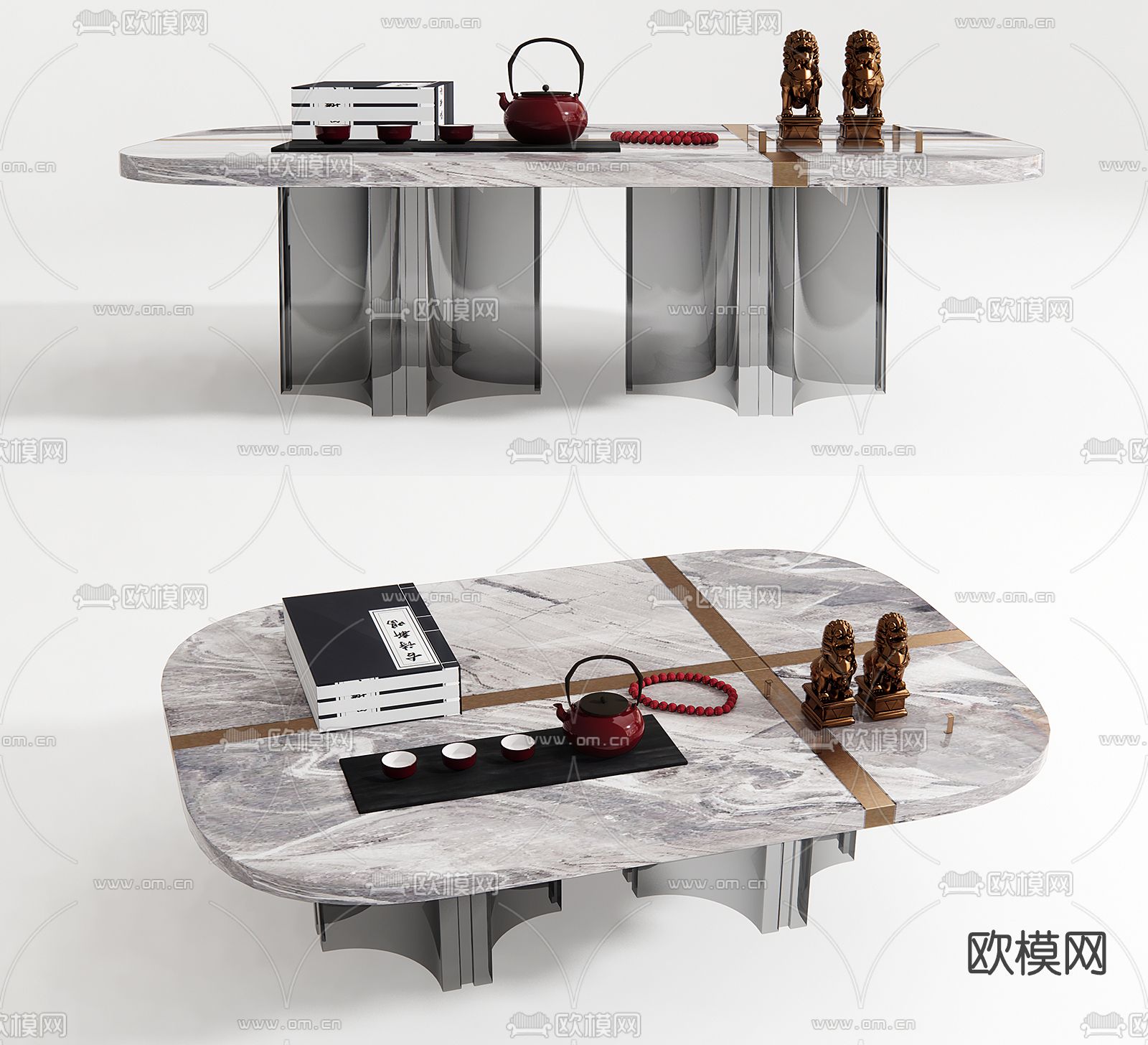 现代大理石茶几su模型下载（渲染图1）